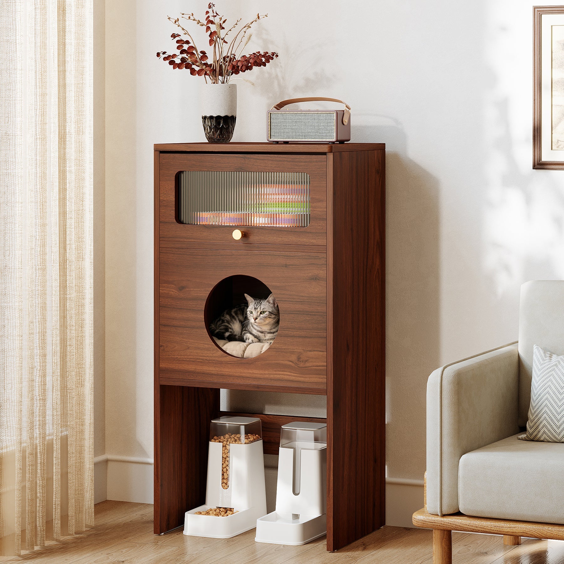 Tribesigns Mueble para gatos con espacio de almacenamiento, Armario para arenero y mesa auxiliar 2 en 1