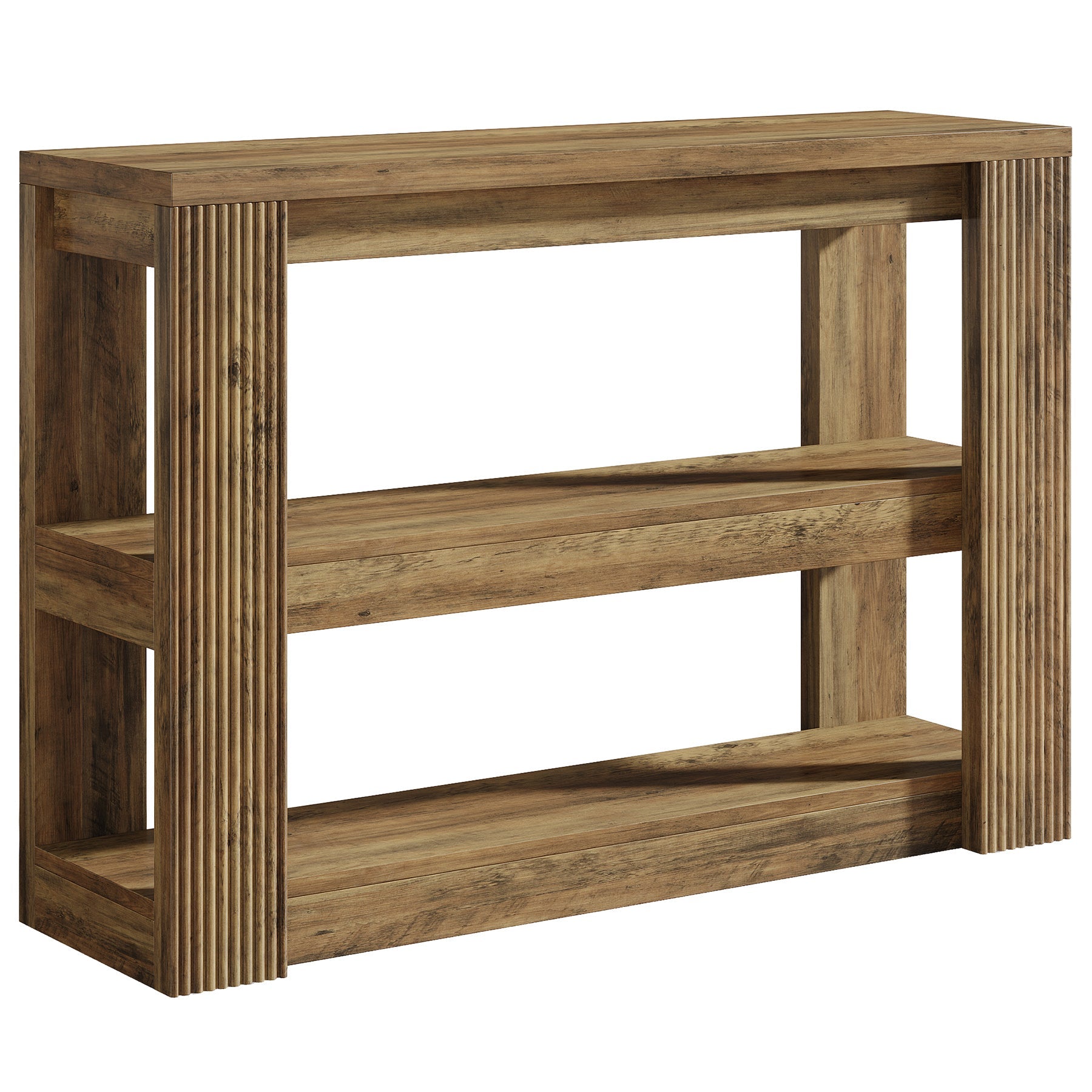 Tribesigns Consola estrecha de 105 cm, Mesa de recibidor de estilo rústico de 3 niveles con estantes