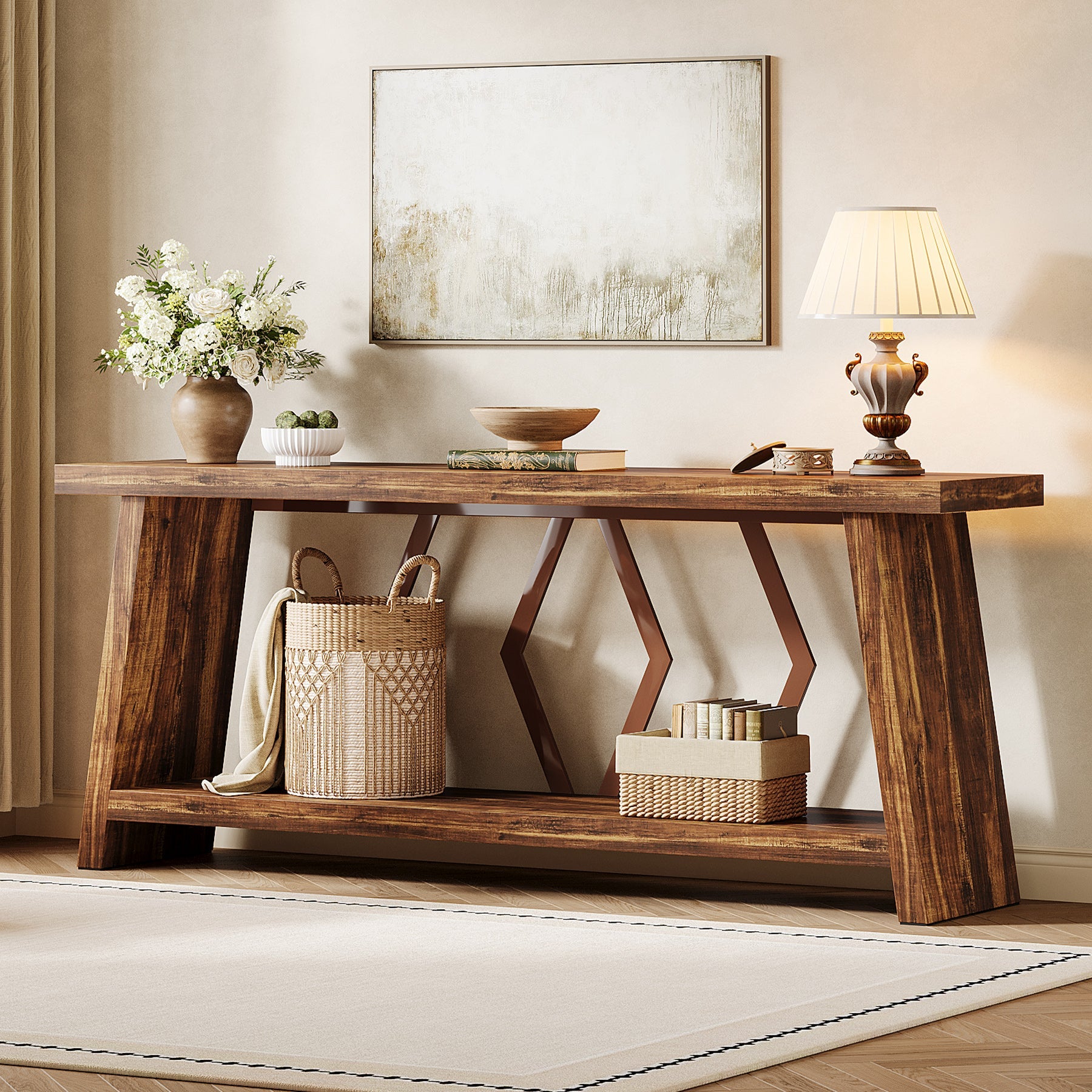 Tribesigns Mesa consola extralarga de 180 cm con 2 estantes, Mesa auxiliar estrecha para salón y recibidor