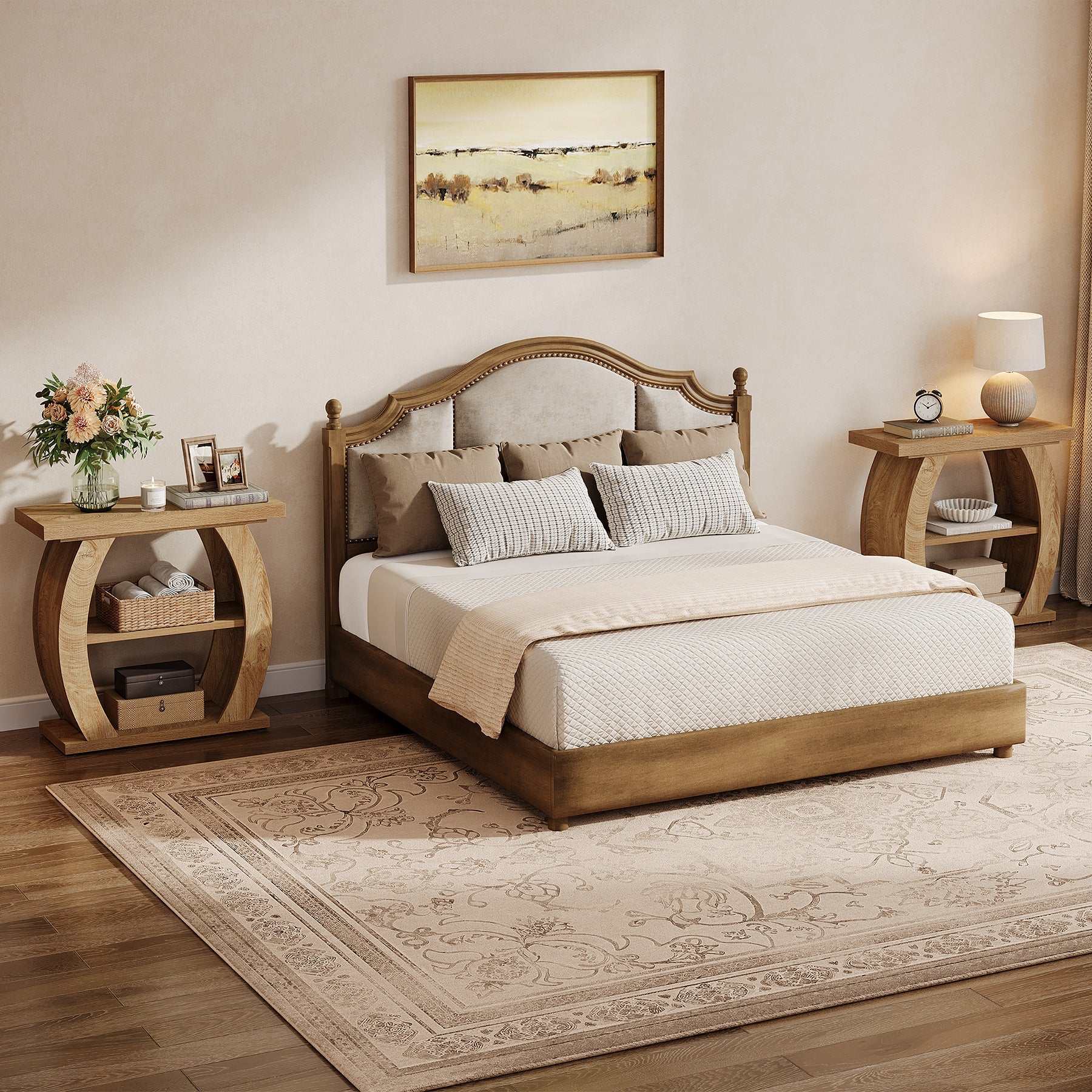 Tribesigns Mesita auxiliar estrecha de 65 cm con 3 niveles de almacenamiento, Mesita de noche rústica con estructura curva