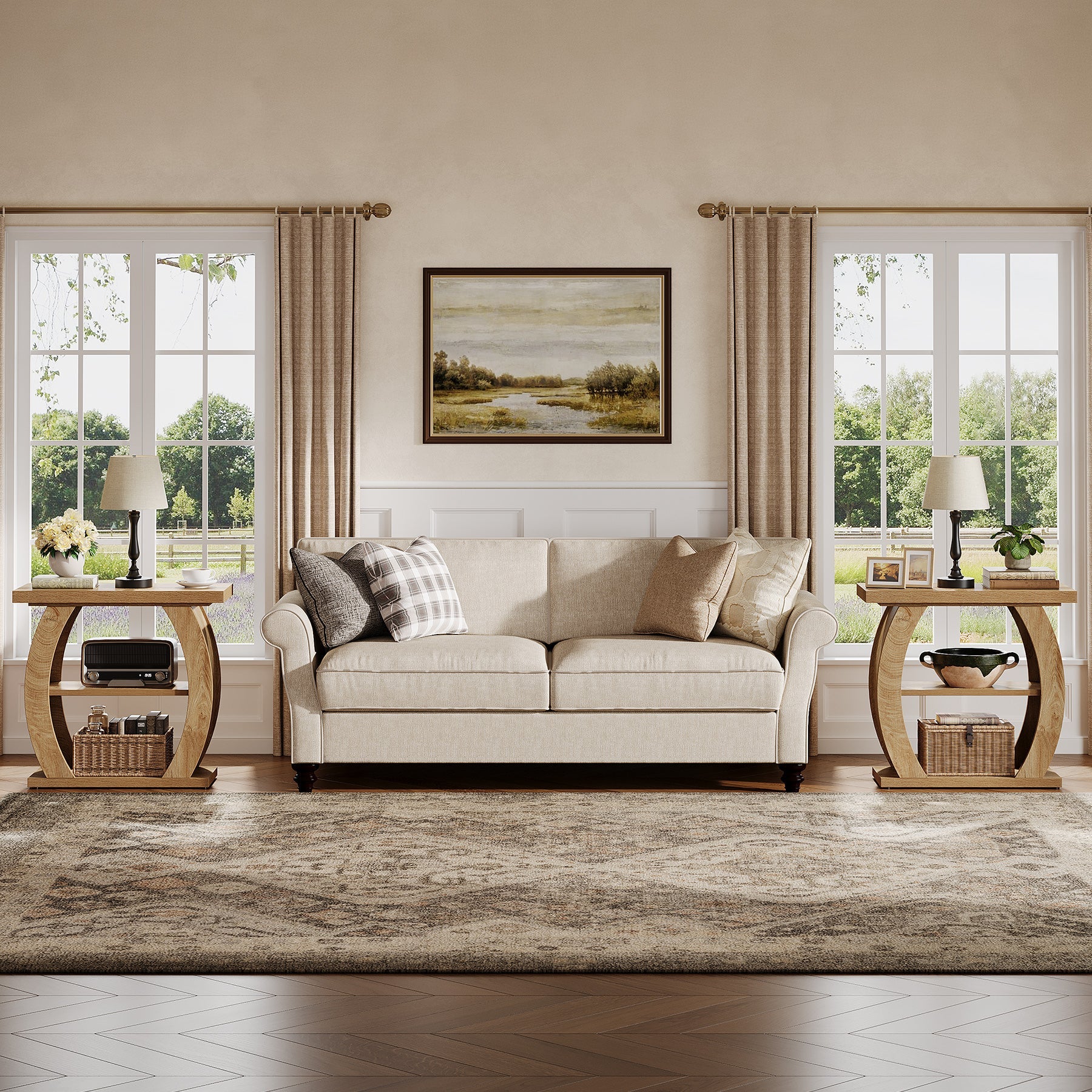 Tribesigns Mesita auxiliar estrecha de 65 cm con 3 niveles de almacenamiento, Mesita de noche rústica con estructura curva