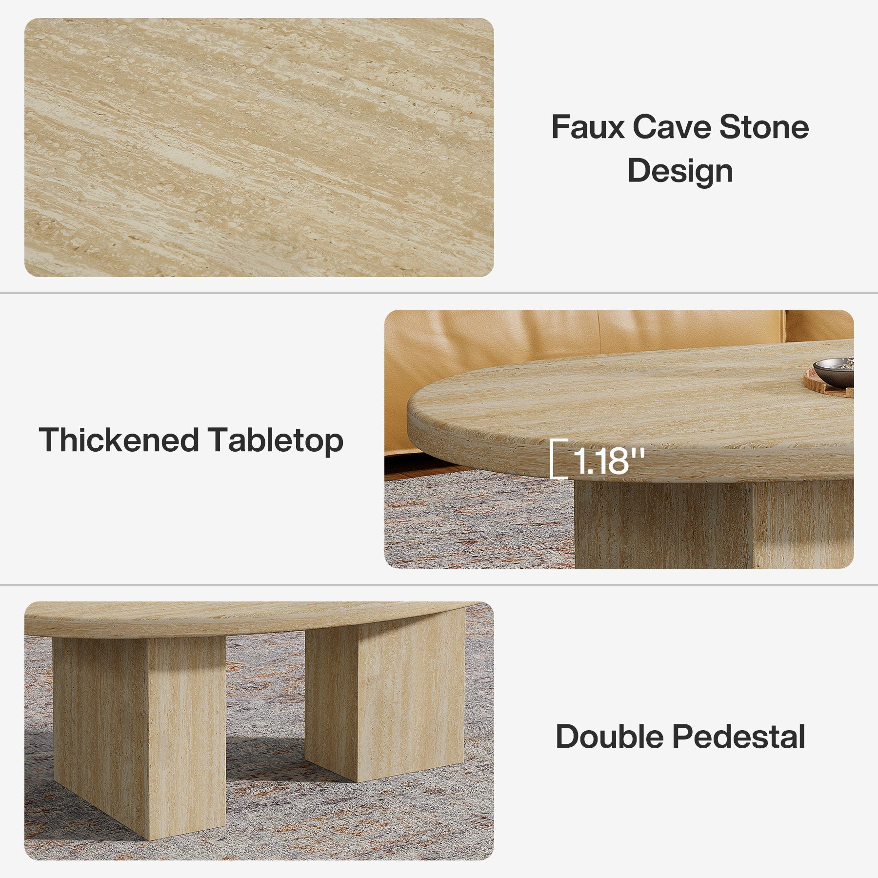 Tribesigns Mesa de centro de 115 cm, Mesa de cóctel ovalada con pedestal asimétrico