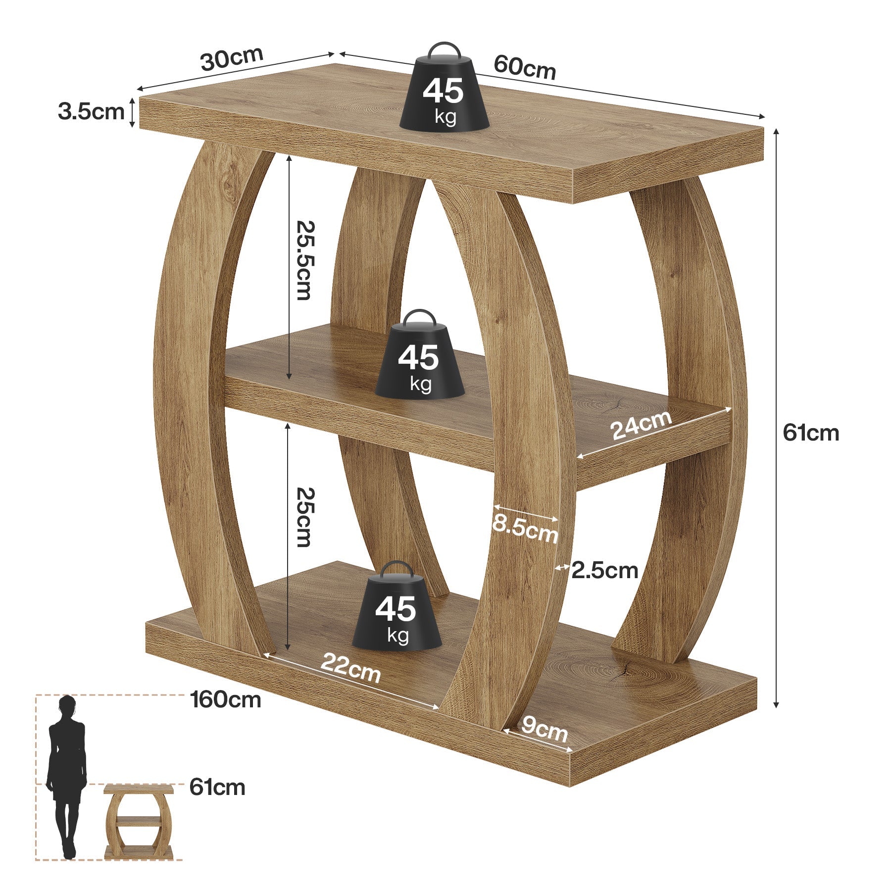 Tribesigns Mesa auxiliar estrecha de madera de 3 niveles, Mesita de noche que ahorra espacio