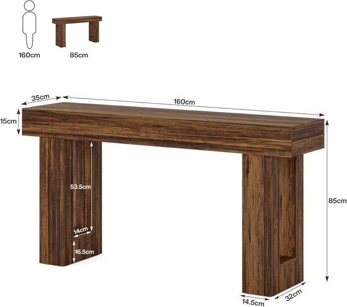 Tribesigns Mesa consola de 160 cm de madera, Mesa de centro rectangular para detrás del sofá