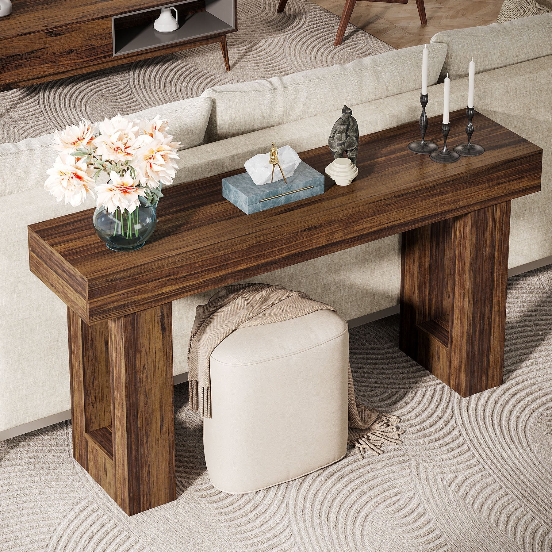 Tribesigns Mesa consola de 160 cm de madera, Mesa de centro rectangular para detrás del sofá