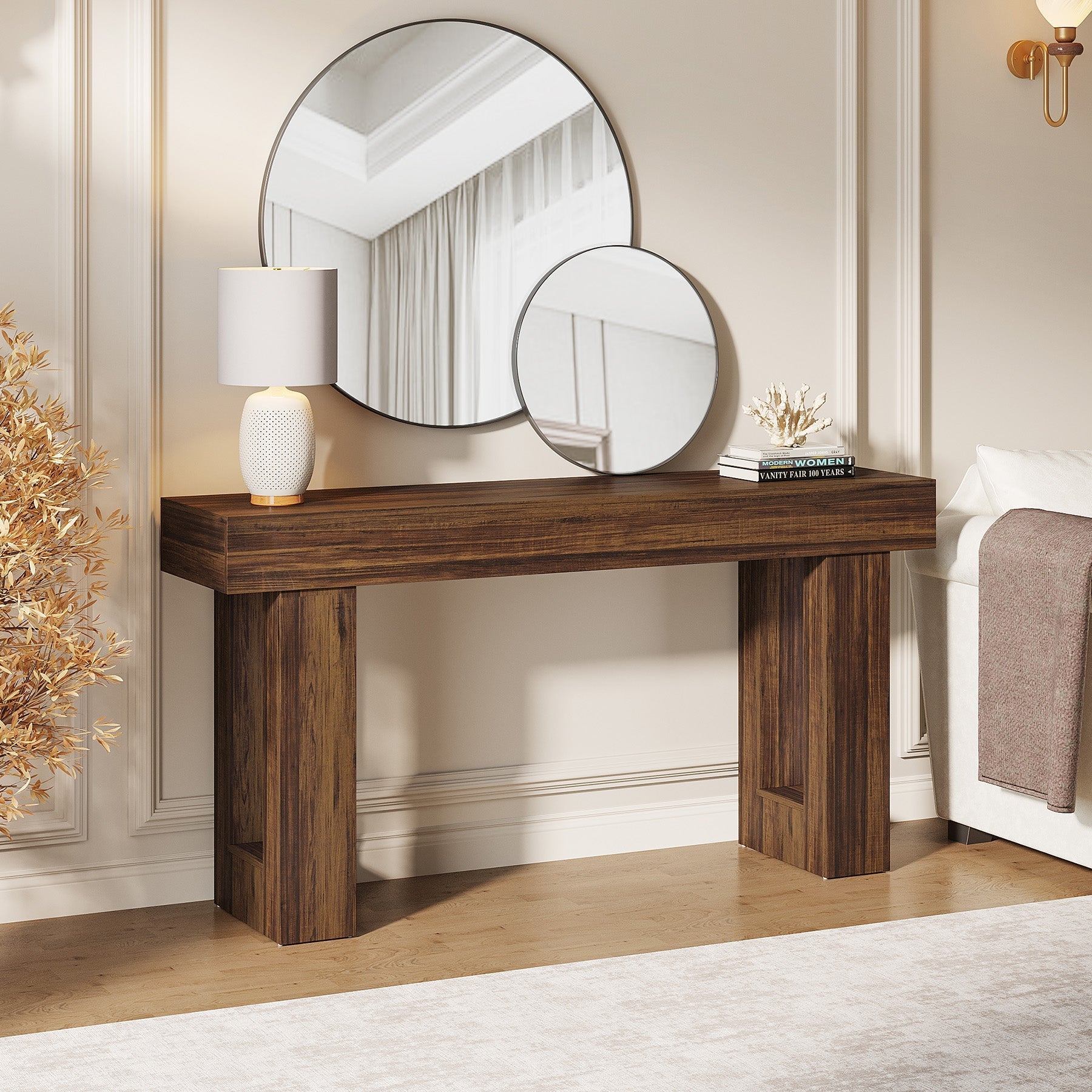 Tribesigns Mesa consola de 160 cm de madera, Mesa de centro rectangular para detrás del sofá