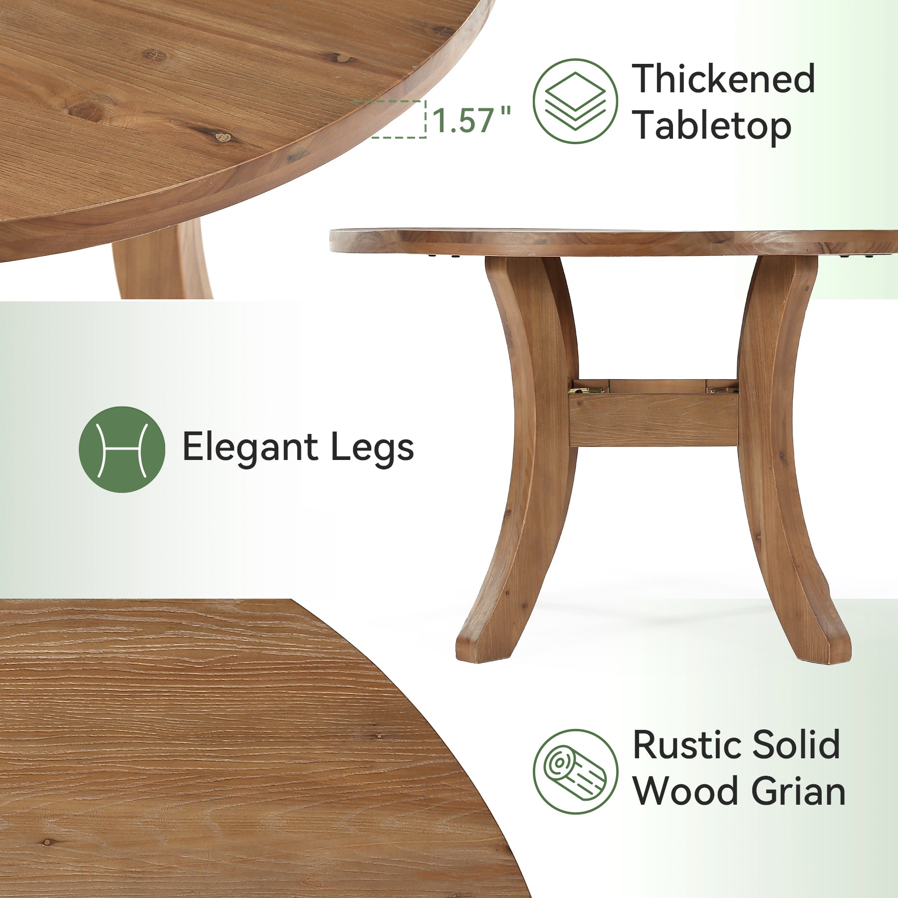 Tribesigns Mesa de comedor redonda de madera maciza de 120 cm, Estilo rústico con patas curvas