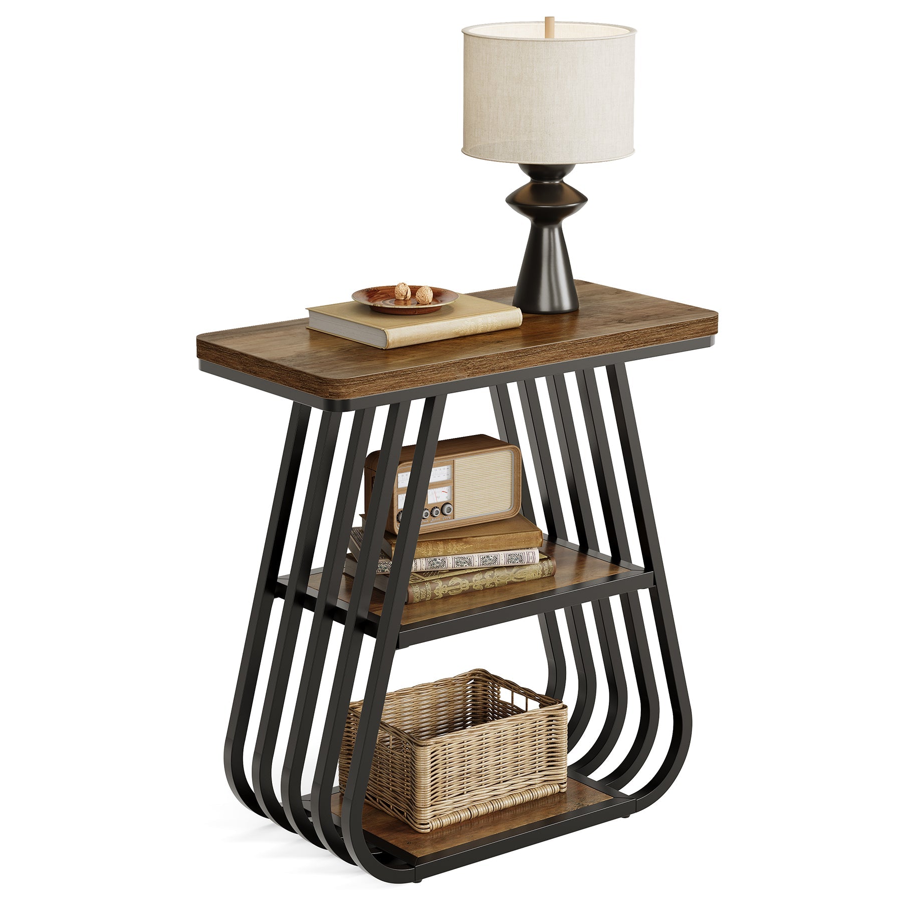 Tribesigns Mesa auxiliar de 60 cm para salón, Estrecha de 3 niveles y con estante de almacenamiento