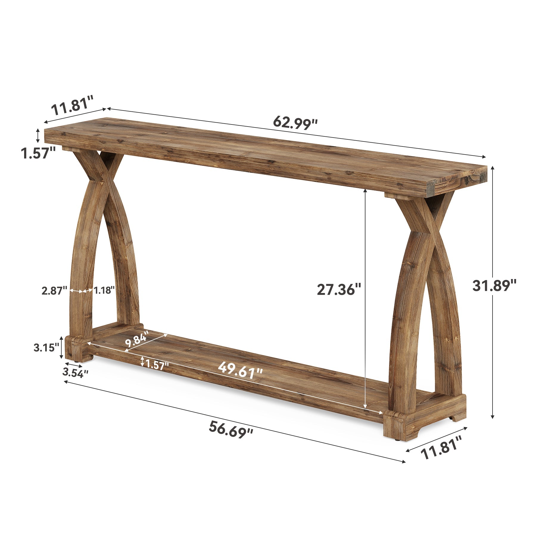Tribesigns Consola estrecha de 160 cm de madera maciza, Mesa de sofá de estilo rústico