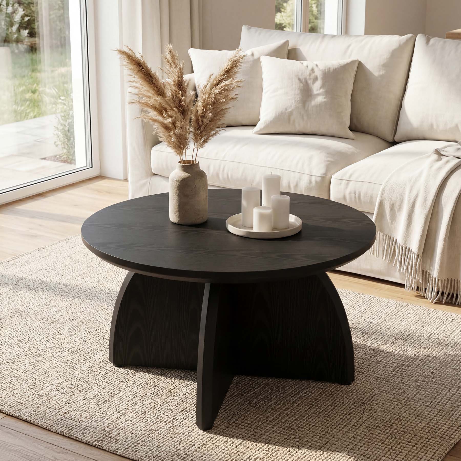 Tribesigns Mesa de centro redonda de 80 cm, Mesa moderna para sala de estar con base de pedestal robusta