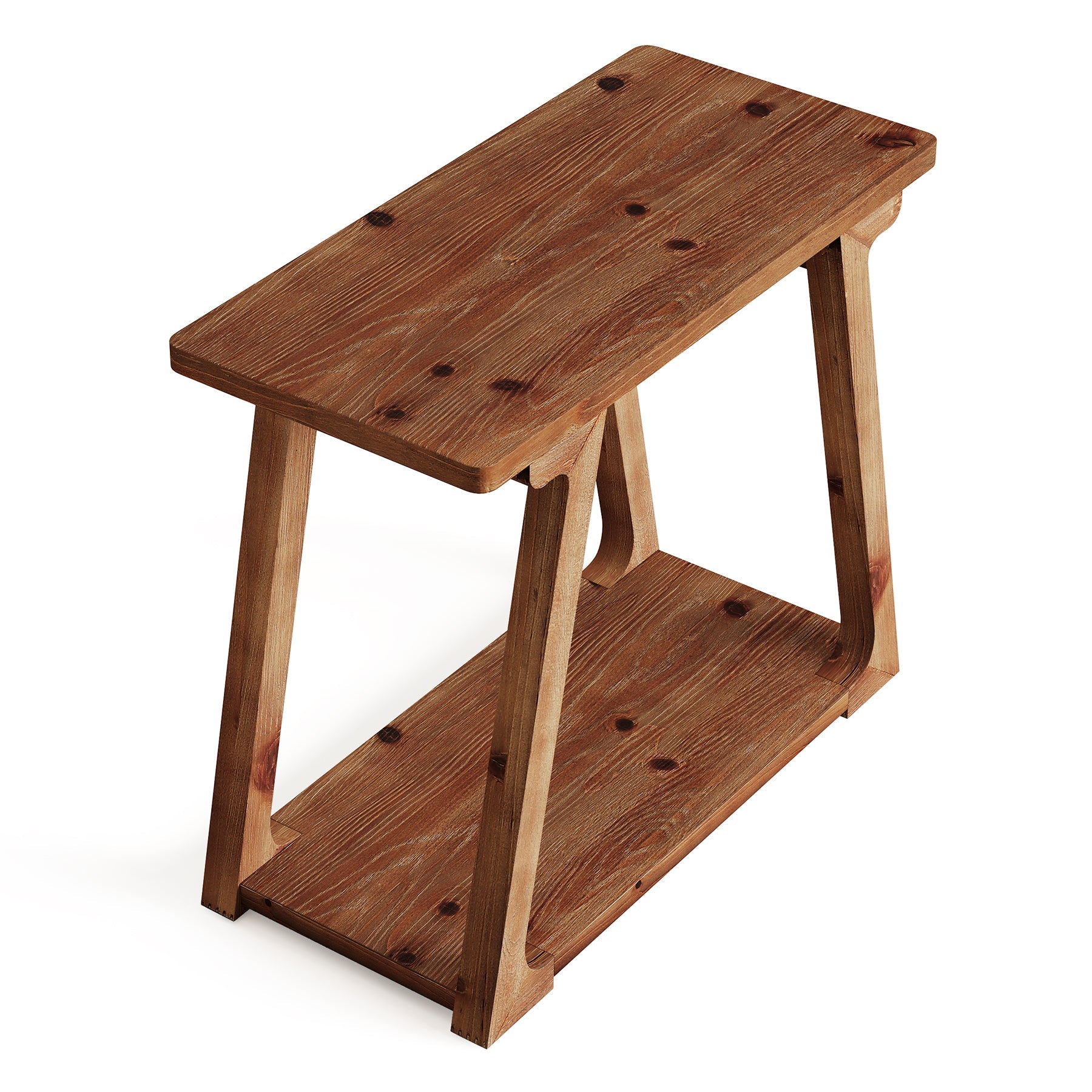 TribesignsMesita auxiliar de madera maciza de 2 niveles, Mesita de noche estrecha de estilo rústico