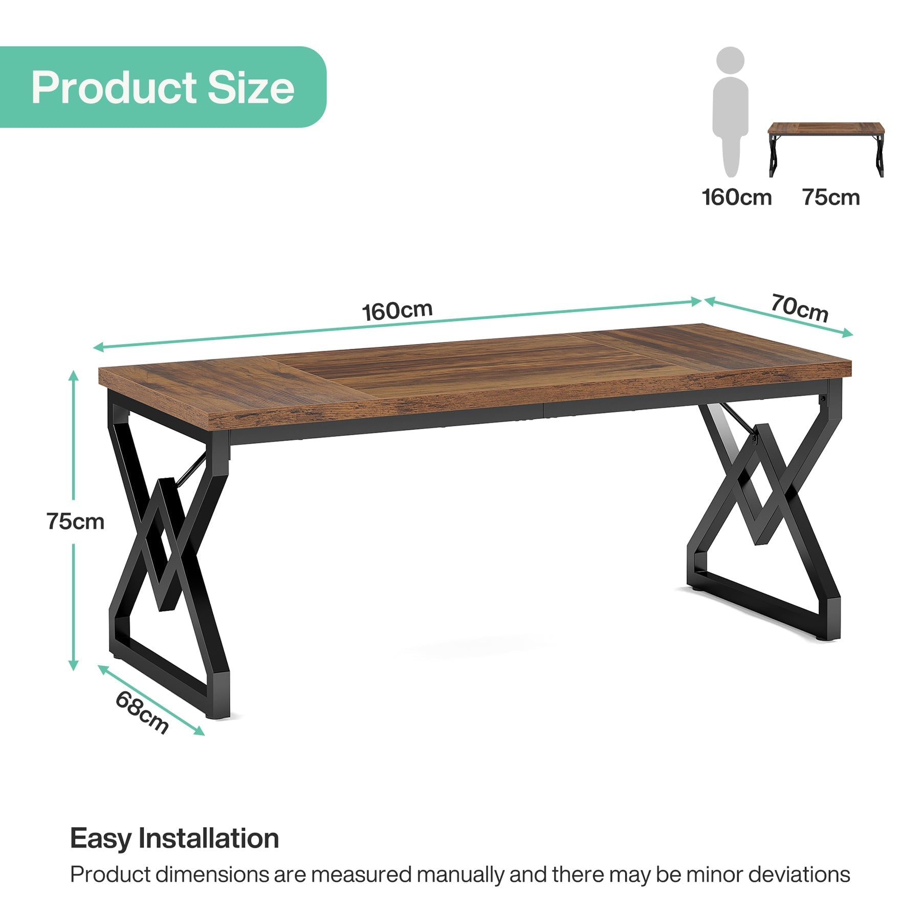 Tribesigns Escritorio vintage, Mesa grande para computadora de oficina con tablero de madera