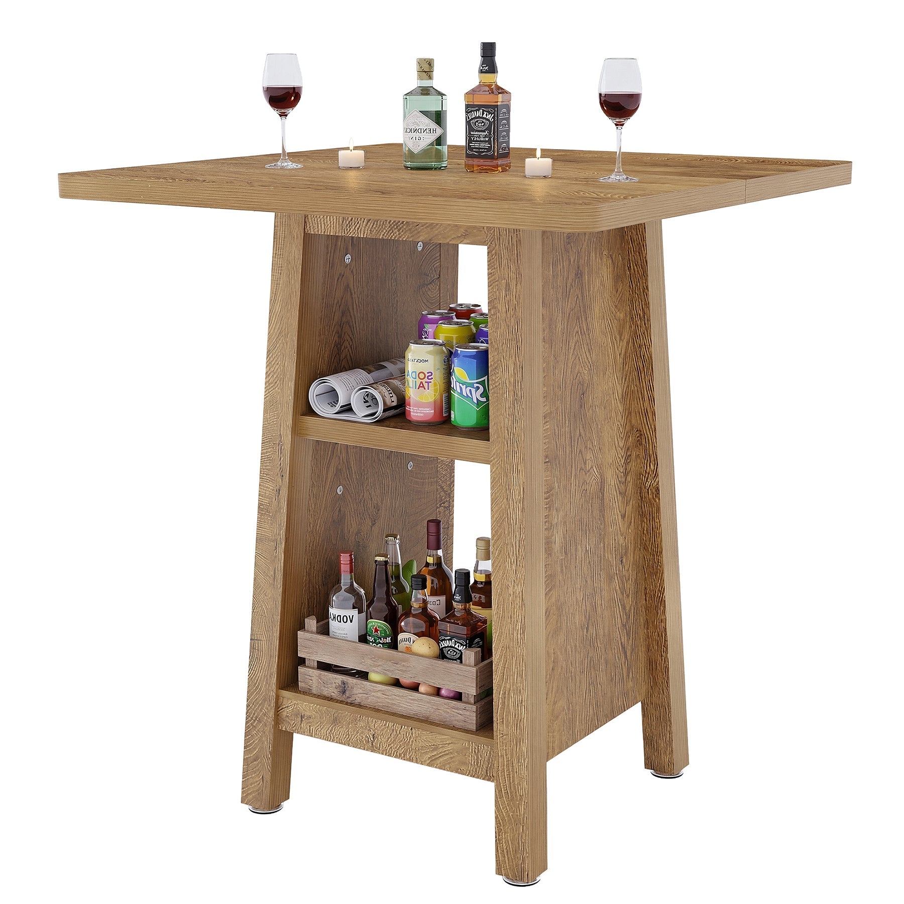 Tribesigns Mesa de bar de 90 cm de altura, Mesa de bar cuadrada con 2 estantes para el sector de la hostelería