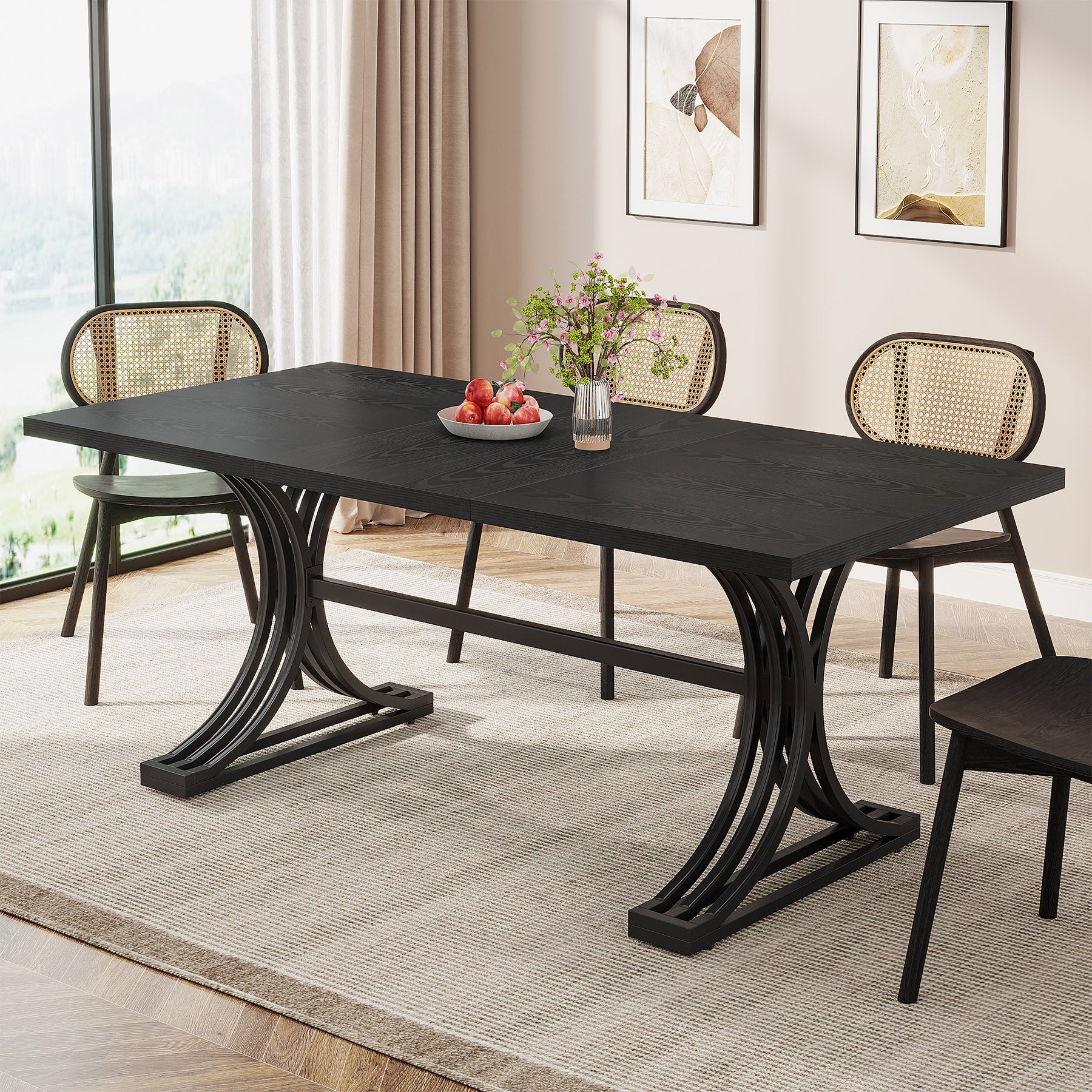 Tribesigns Mesa de comedor moderna de 160 cm con tablero de mármol artificial y patas de metal.