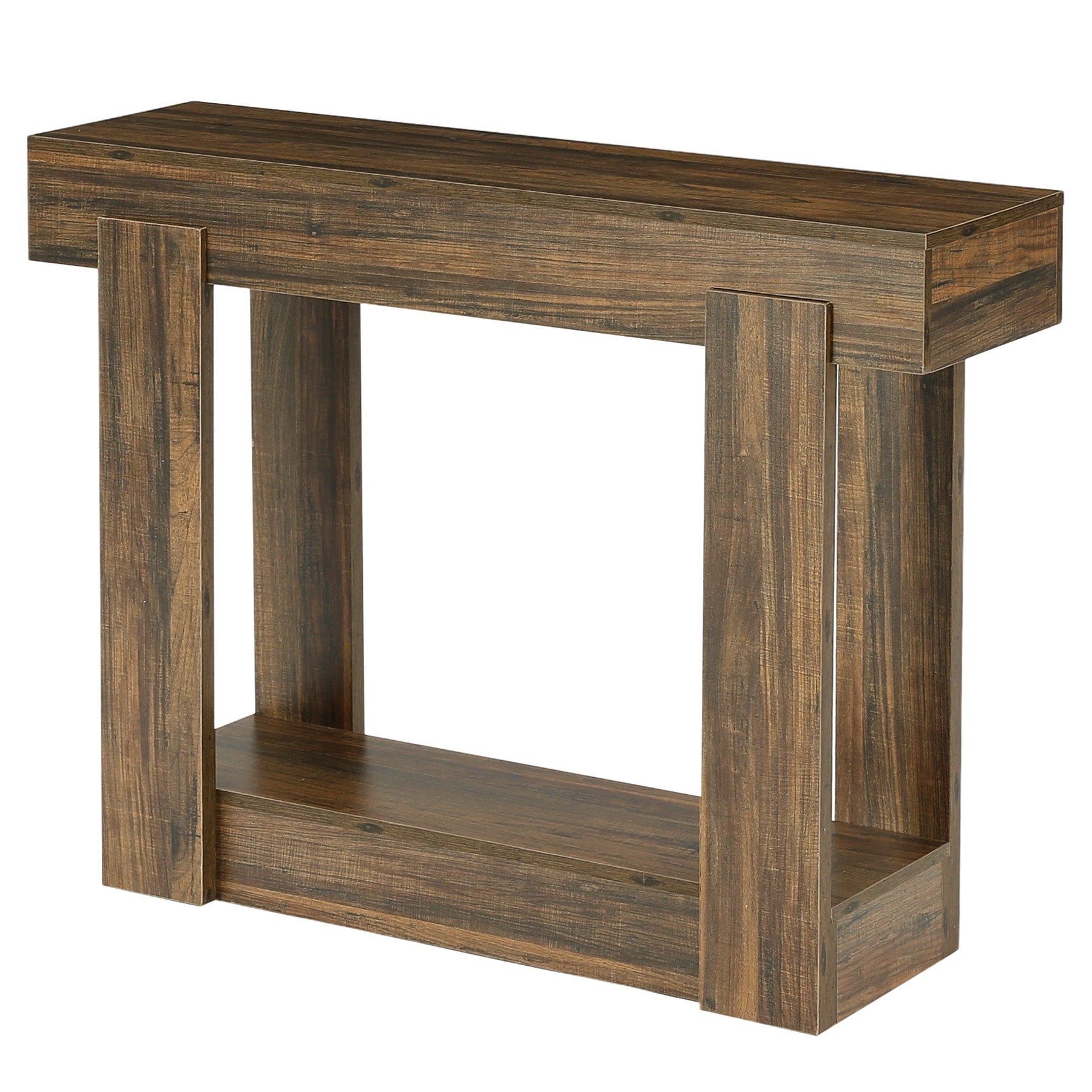 Mesa consola de 105 cm con estante, Mesa estrecha de estilo rústico para recibidor y salón