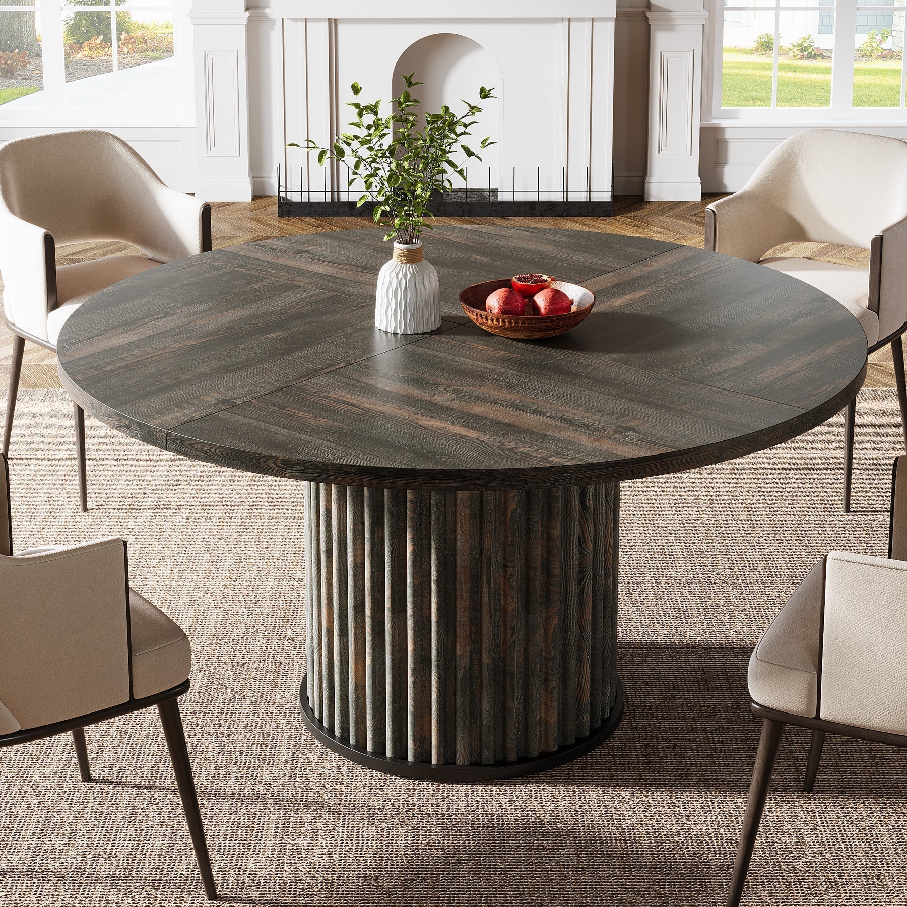 Tribesigns Mesa de comedor redonda negra de 120 cm para 4-6 personas, Mesa de cocina moderna con base de metal