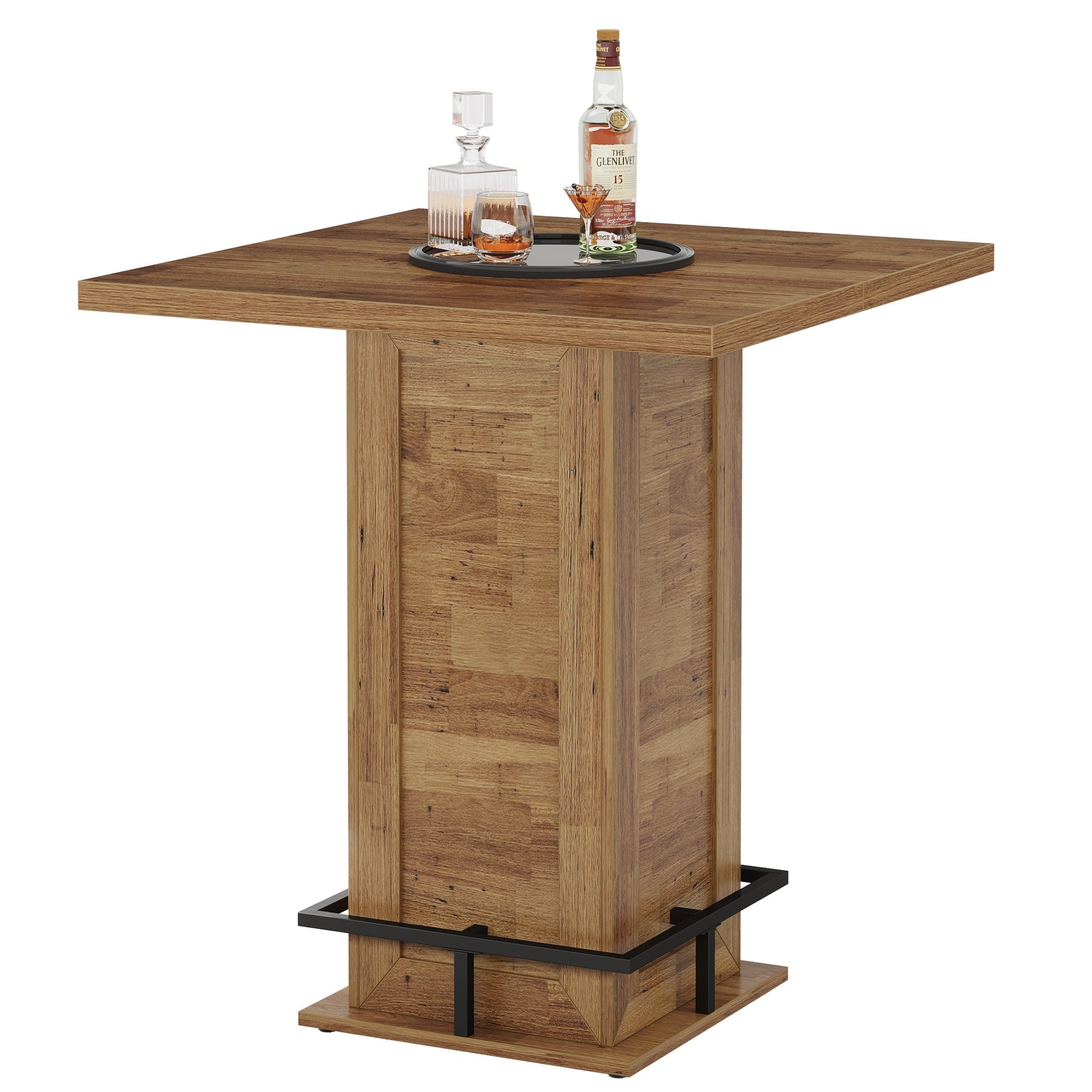 Tribesigns Mesa de bar industrial cuadrada de 100 cm, Mesa alta de bistró con reposapiés para barra de cocina en espacios reducidos