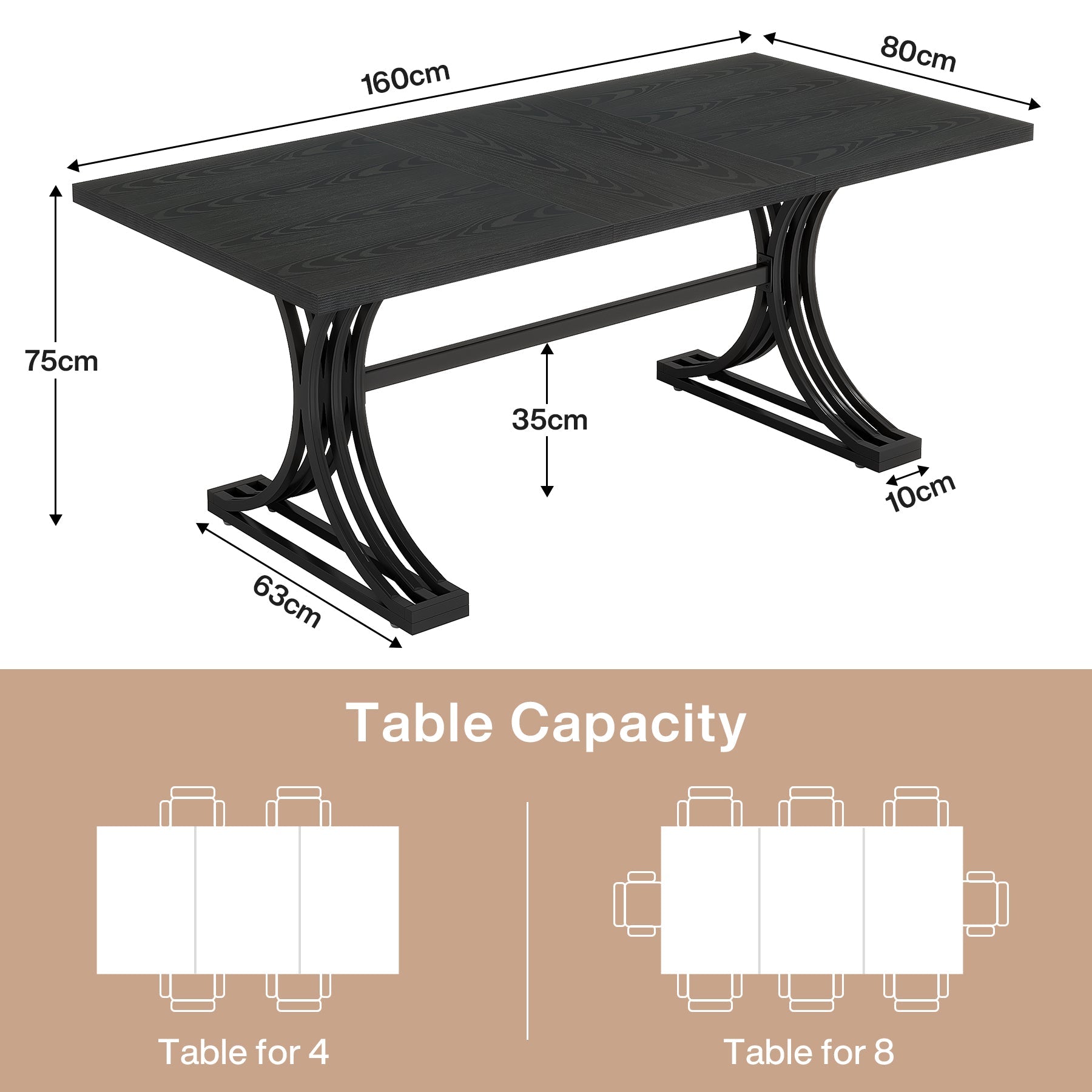Tribesigns Mesa de comedor moderna de 160 cm con tablero de mármol artificial y patas de metal.