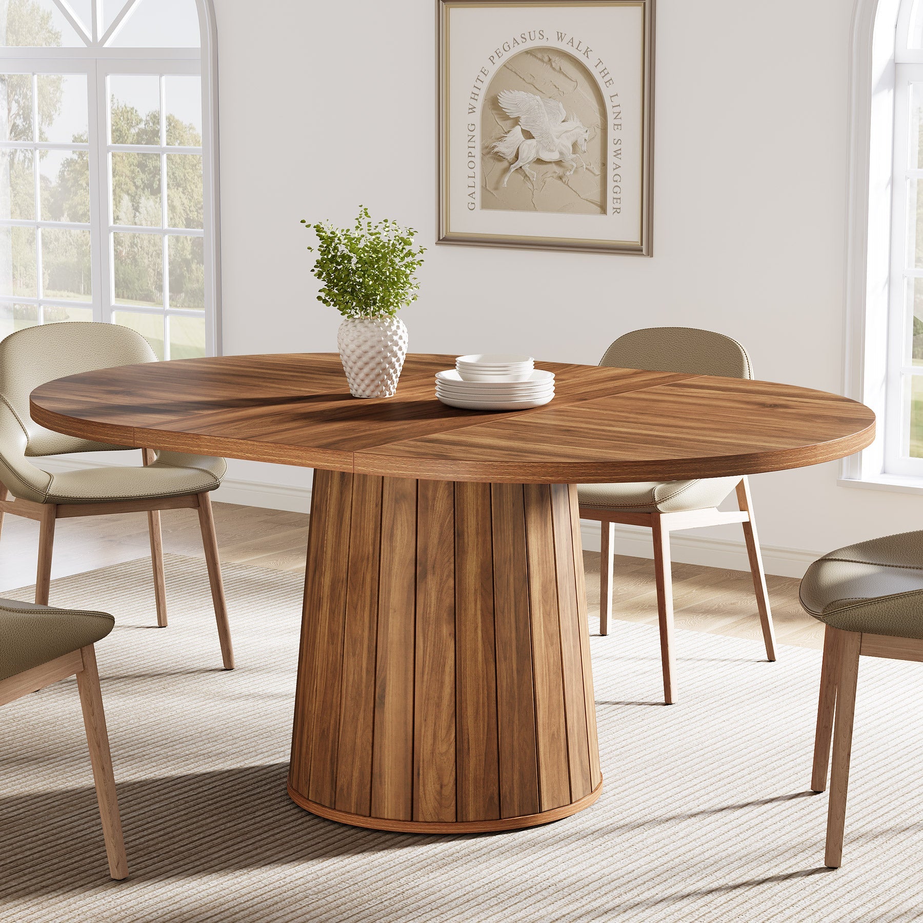 Tribesigns Mesa de comedor ovalada, Mesa de comedor de cocina de 140 cm para 6 personas