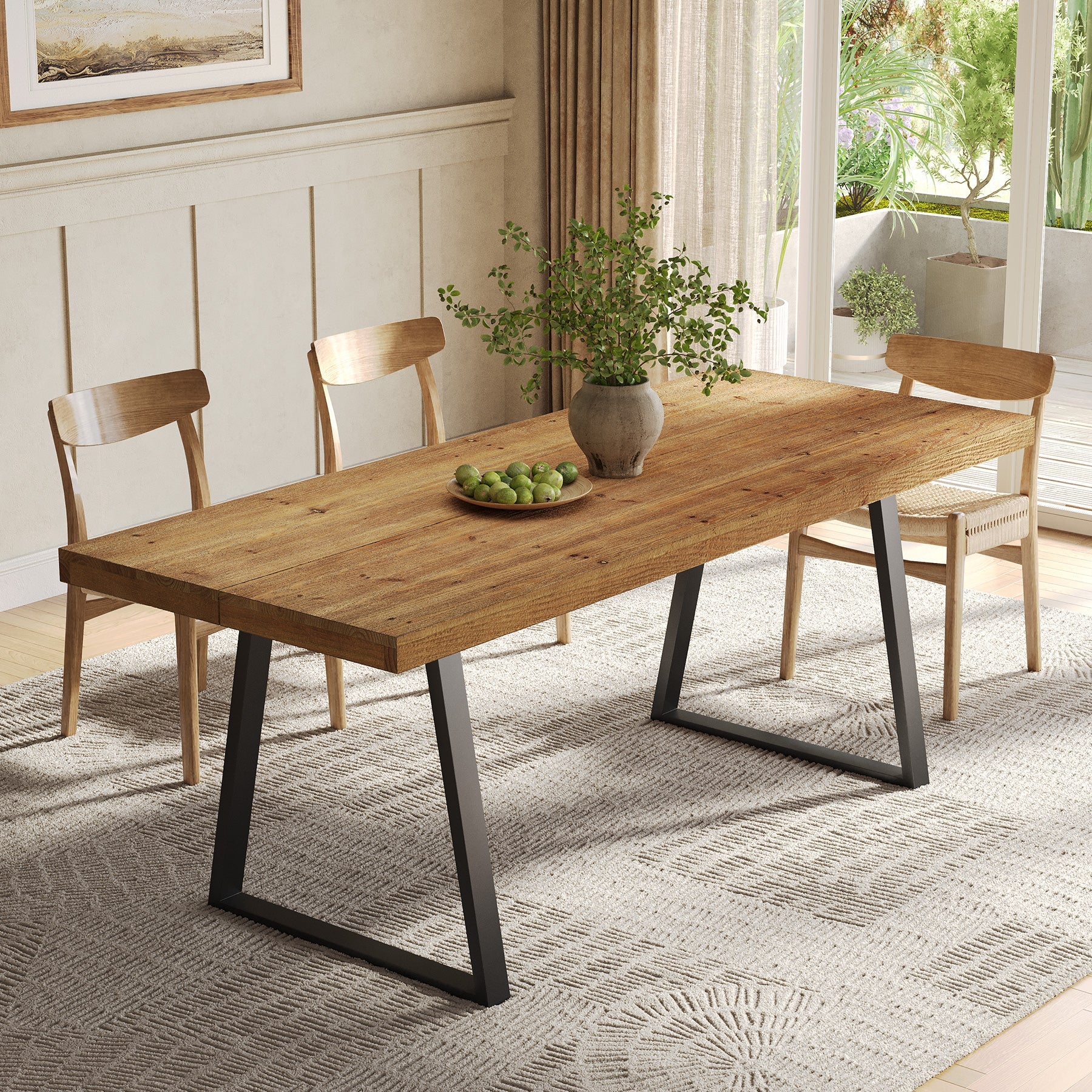 Tribesigns Mesa de comedor industrial de 160 cm rectangular de madera maciza