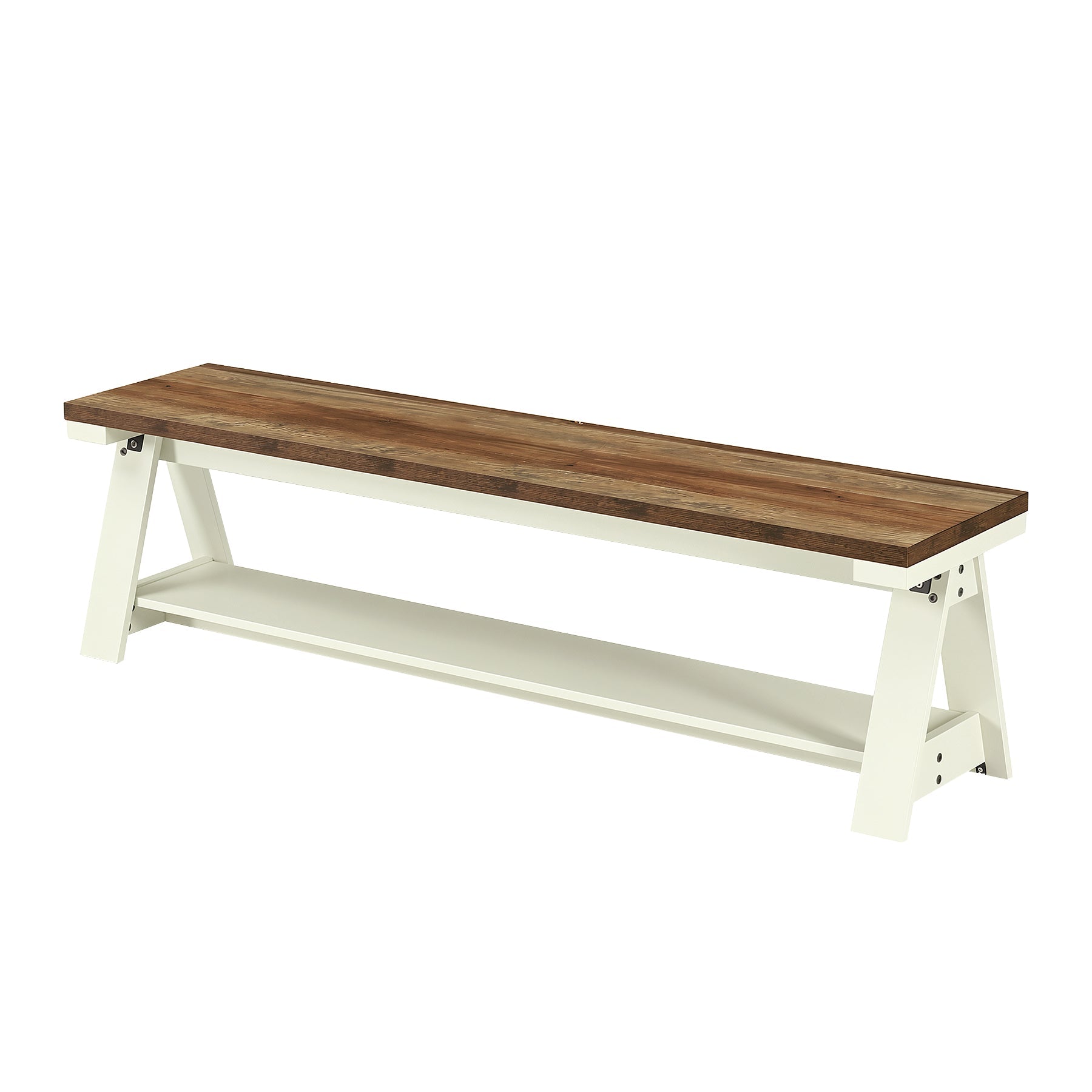 Banco de madera de 150 cm con estante, Banco para pasillo y banco para cama con 2 niveles