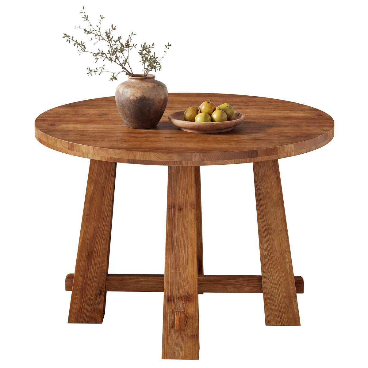 Tribesigns Mesa de comedor redonda de madera maciza de 100 cm, Mesa de cocina rústica con estructura en cruz para 2-4 personas