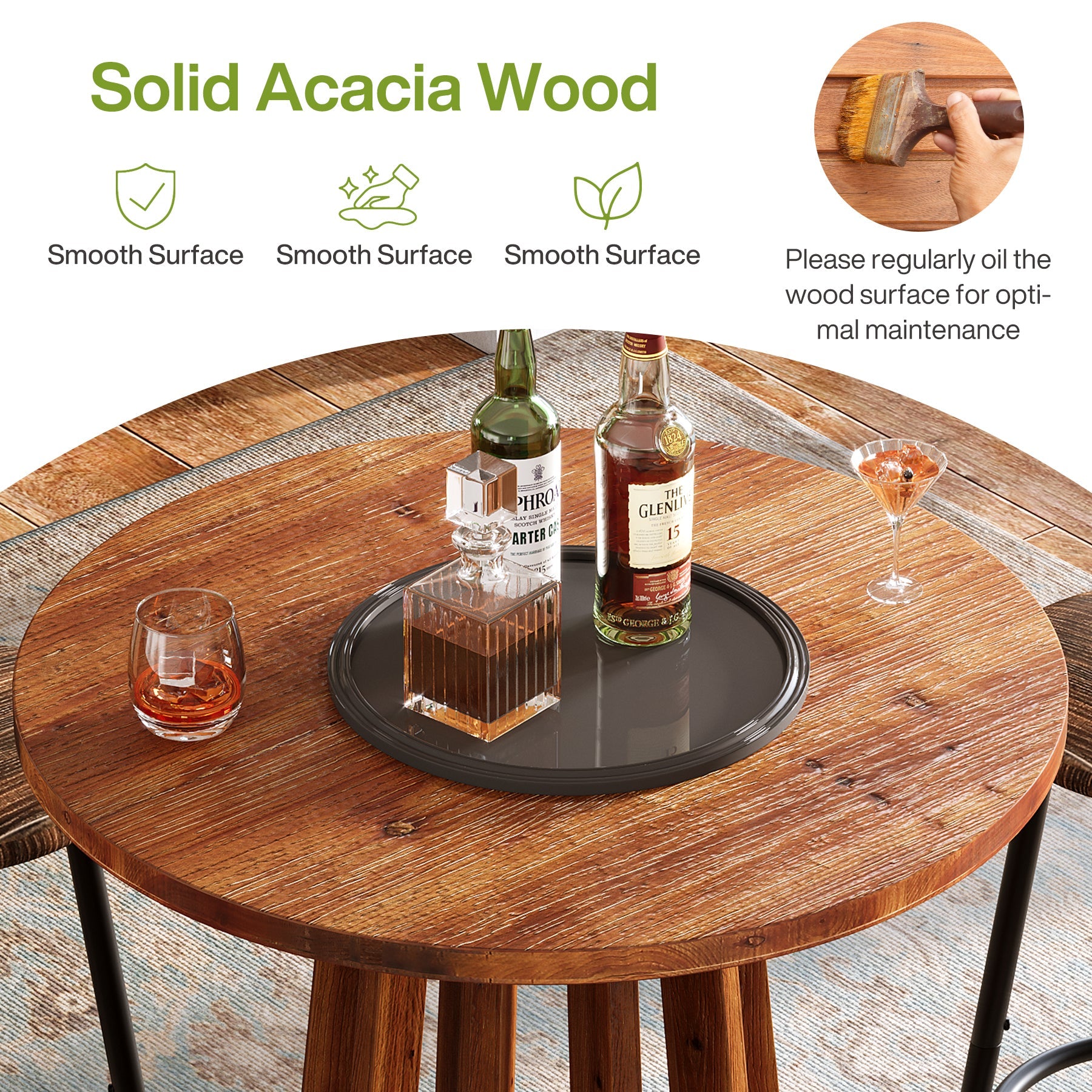 Tribesigns Mesa redonda alta, de 95 cm de altura, Mesa de bar de madera maciza de estilo rústico