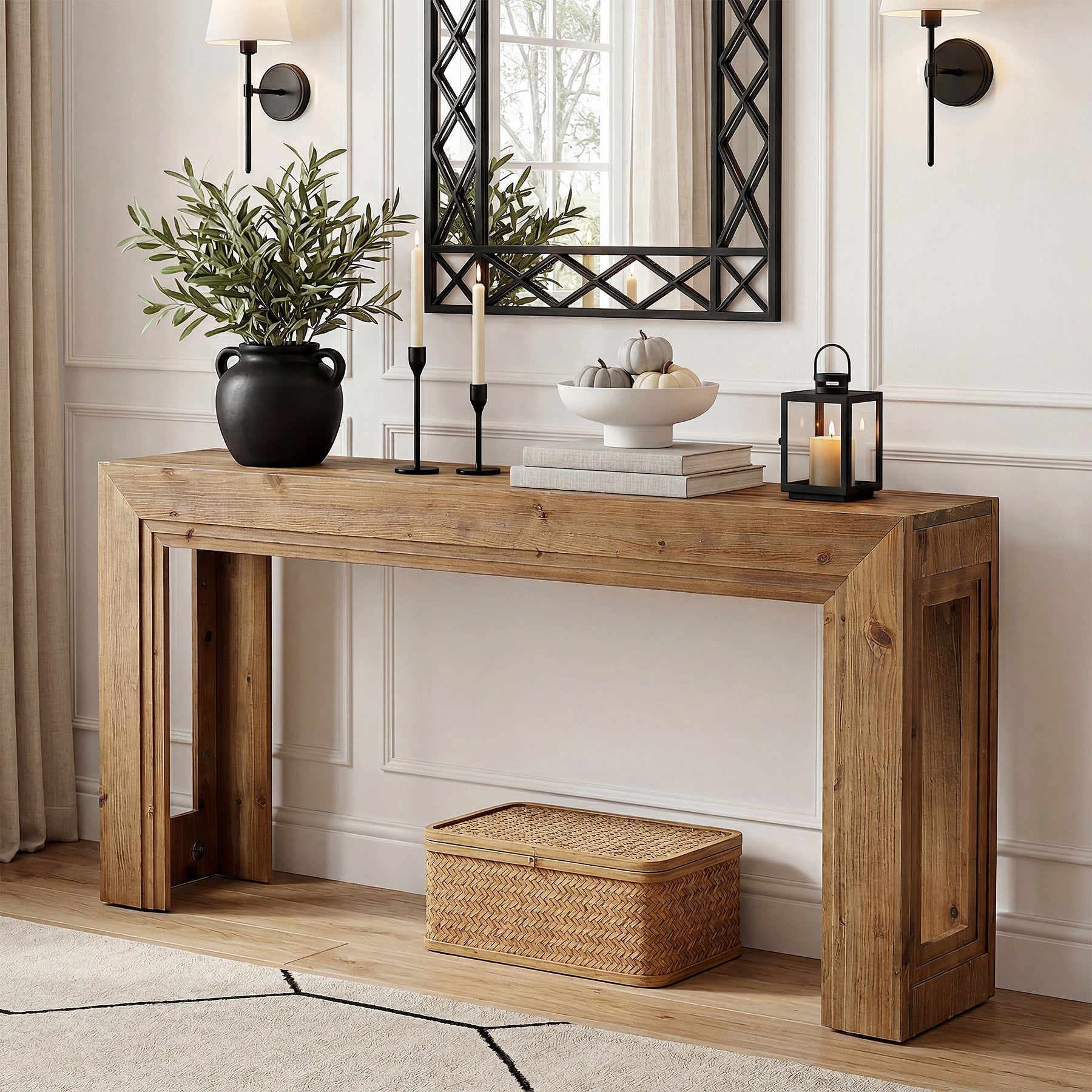 Tribesigns Consola estrecha de 160 cm, Mesa auxiliar de dos niveles con espacio de almacenamiento