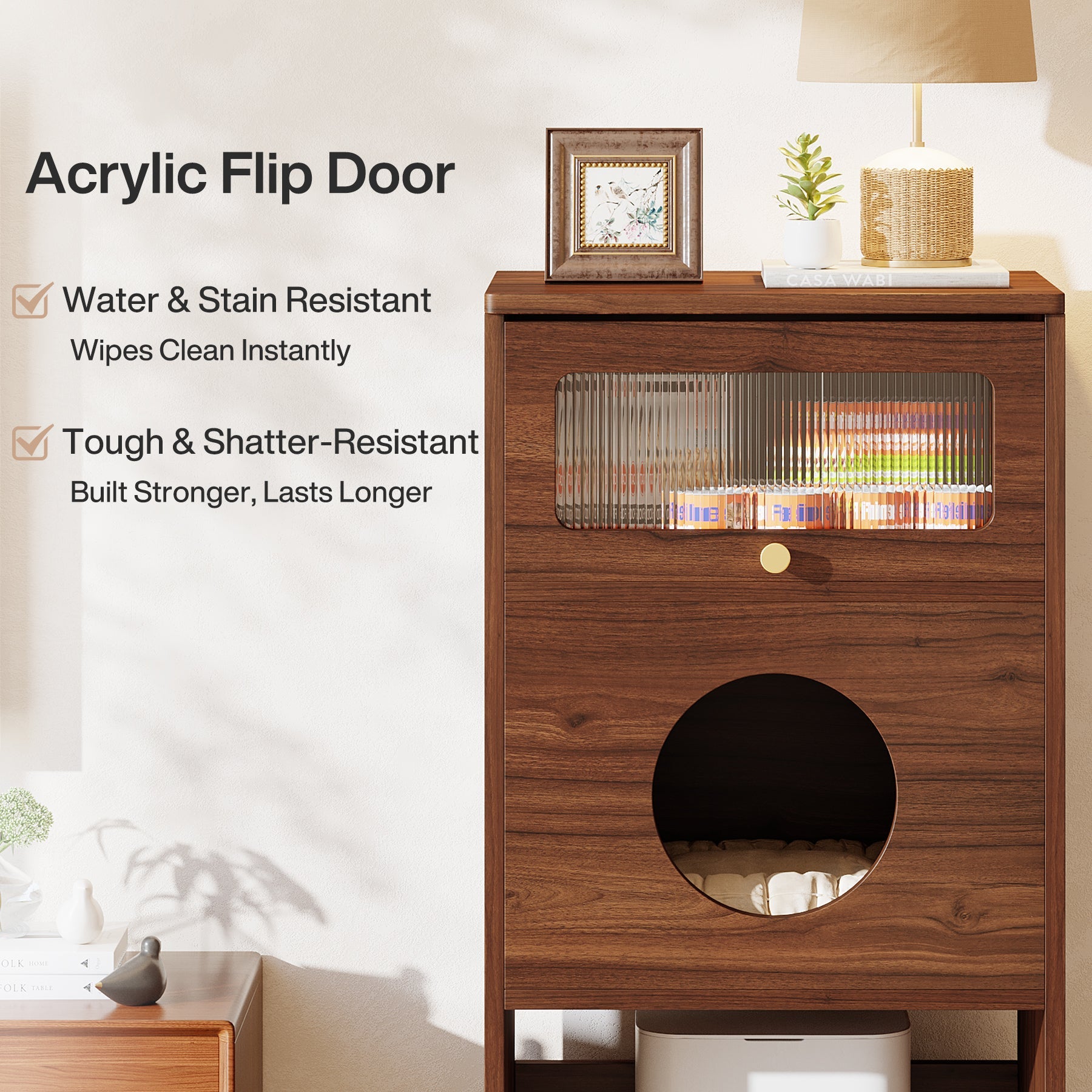 Tribesigns Mueble para gatos con espacio de almacenamiento, Armario para arenero y mesa auxiliar 2 en 1