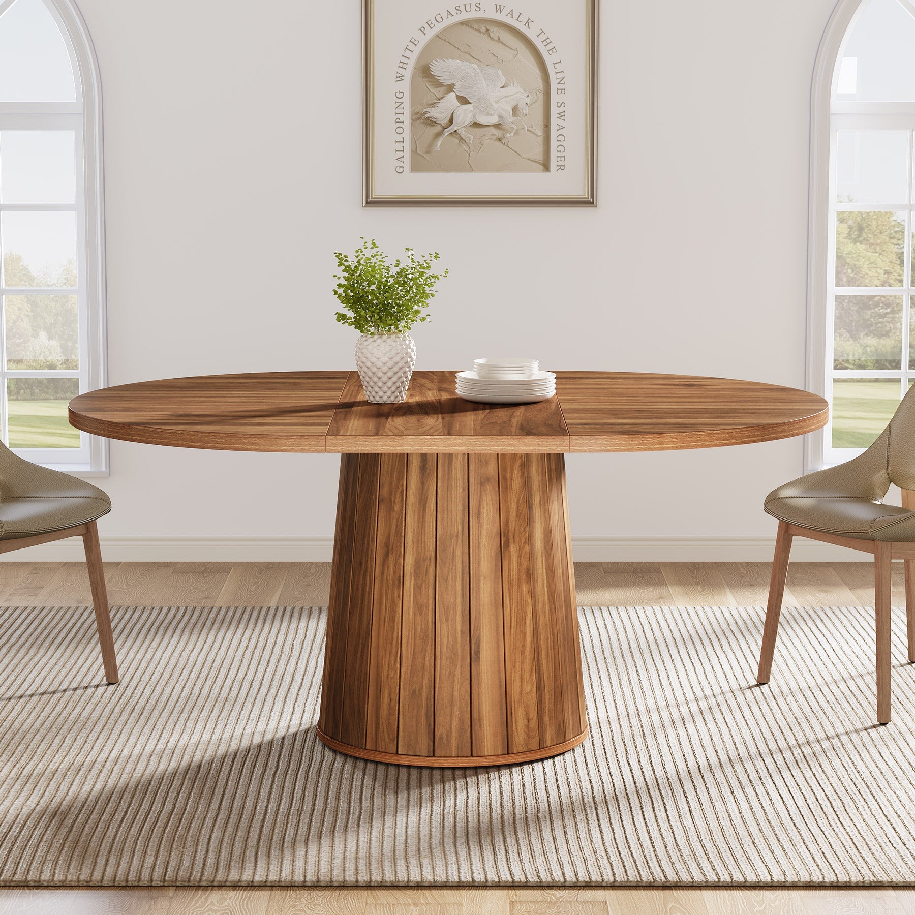 Tribesigns Mesa de comedor ovalada, Mesa de comedor de cocina de 140 cm para 6 personas