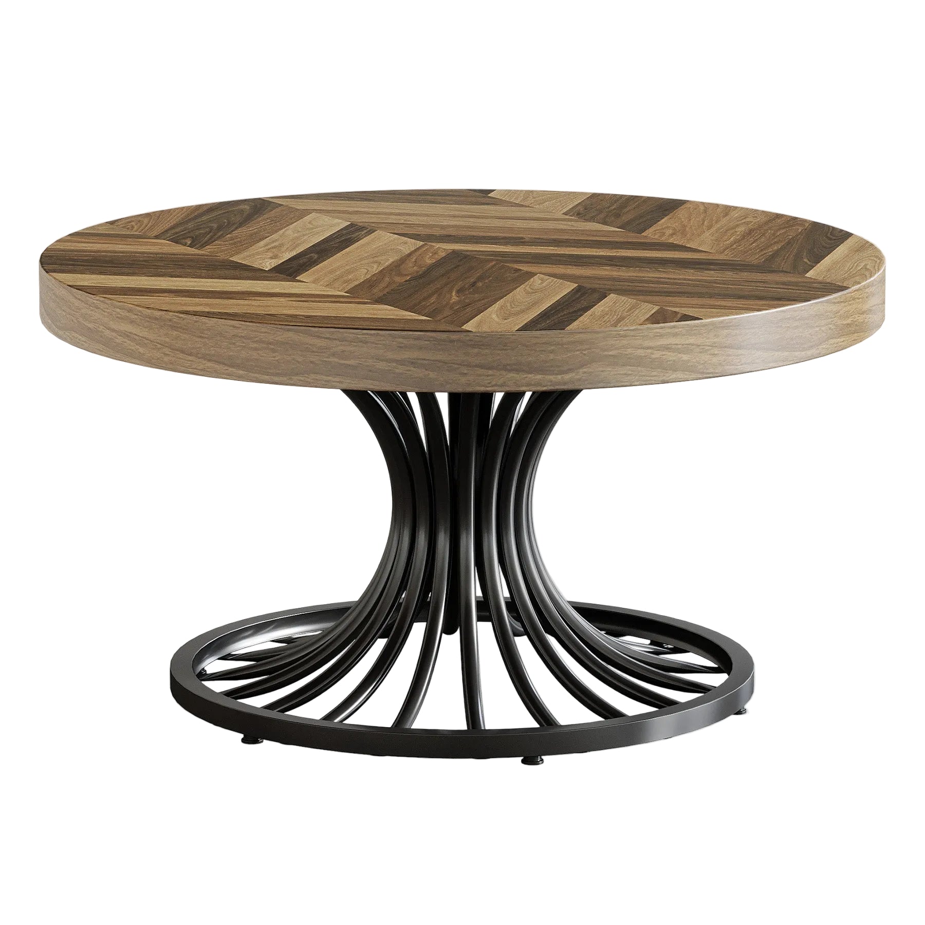 Tribesigns Mesa de centro, Mesa de centro circular de estilo rústico de 80 cm con pedestal elegante