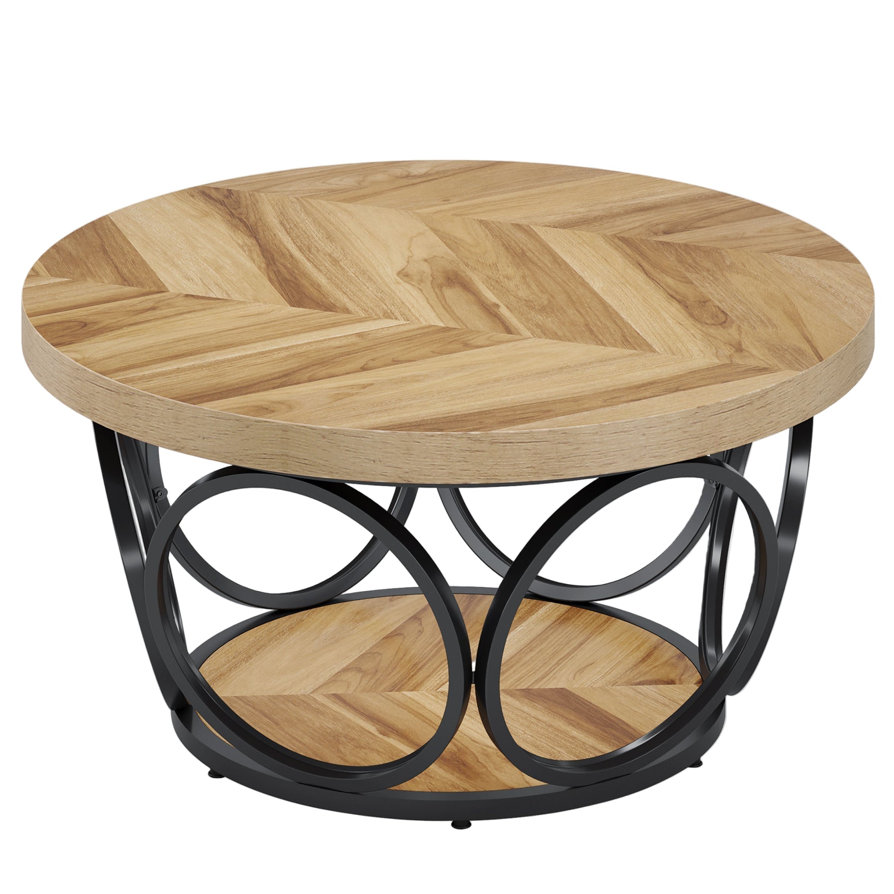 Tribesigns Mesa de centro redonda con 2 estantes de almacenamiento