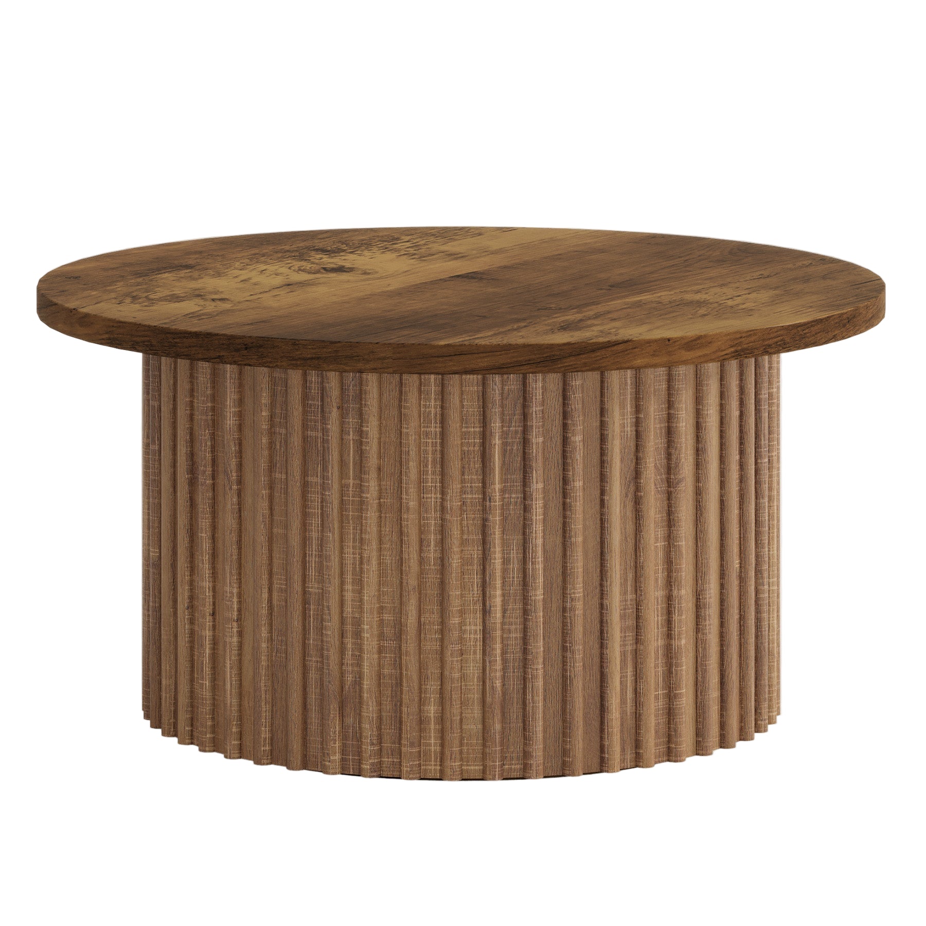 Tribesigns Mesa de centro redonda estilo rústico con base de metal