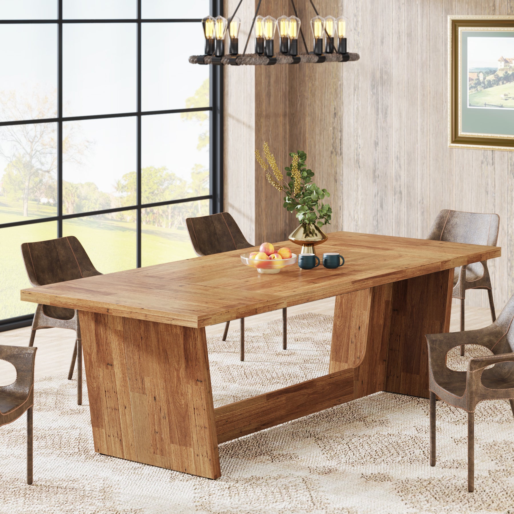 Tribesigns Mesa de comedor industrial, Mesa de comedor para 6-8 personas