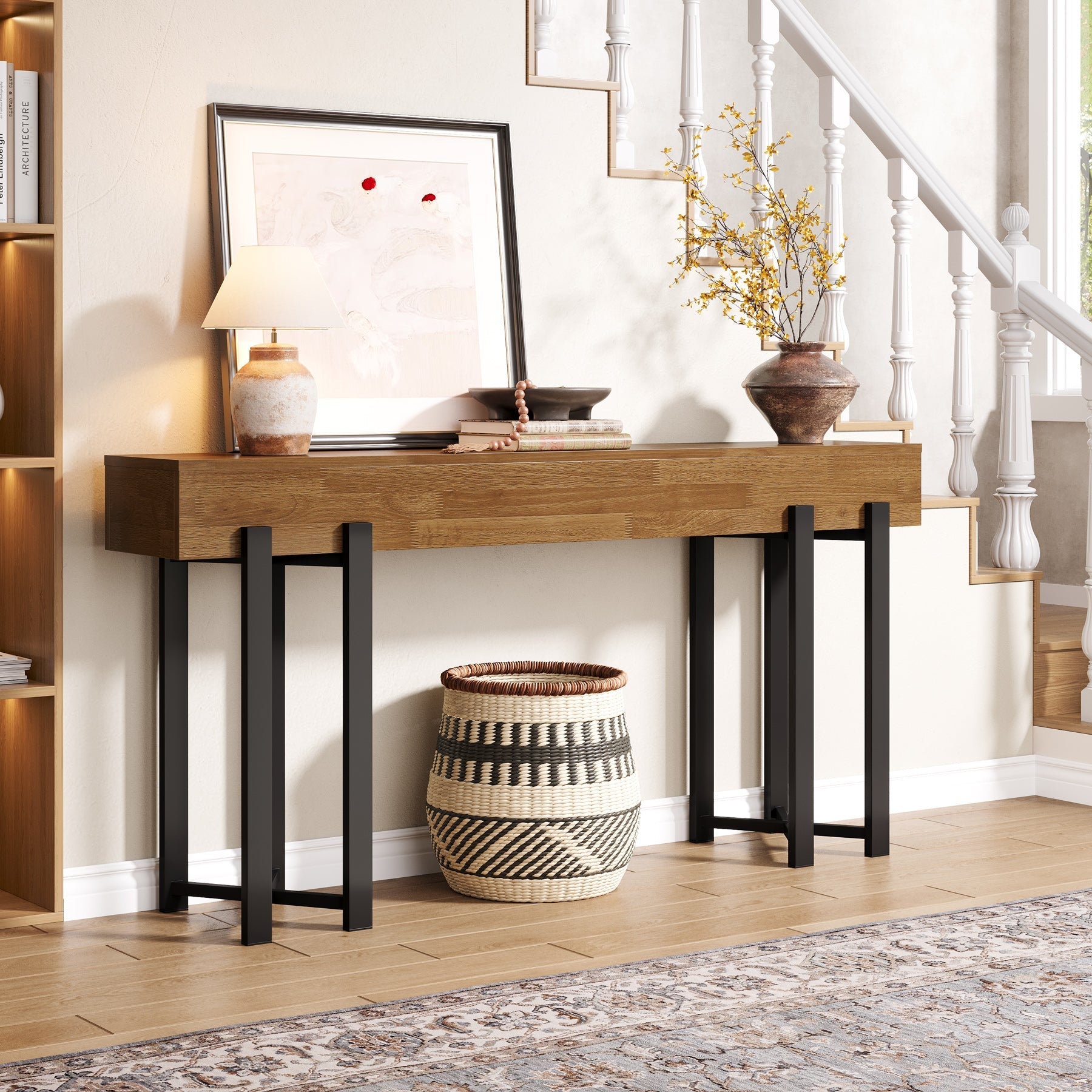 Tribesigns Mesa consola de 160 cm, Mesa de banco de madera para recibidor y entrada