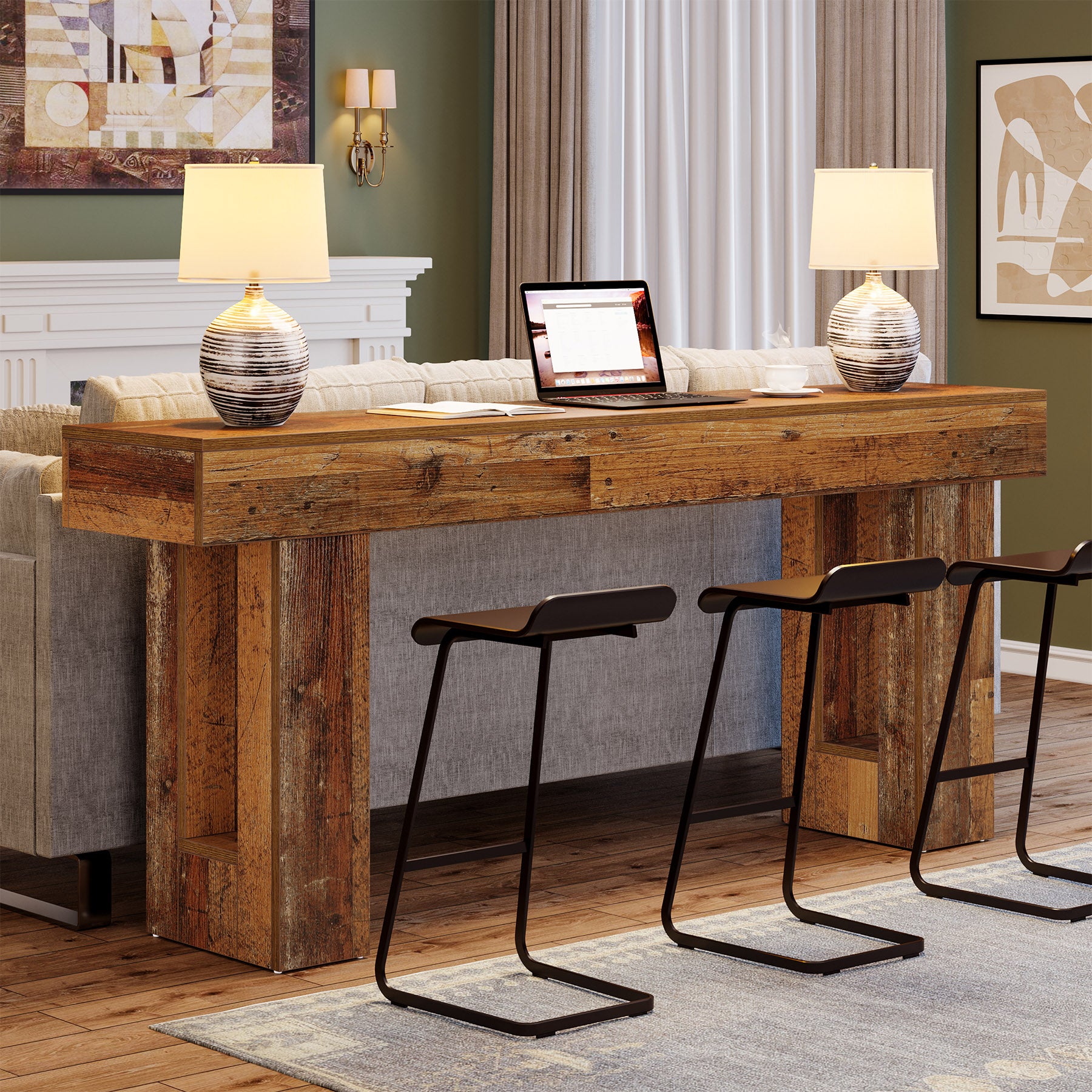 Tribesigns Mesa consola de 160 cm, Mesa de sofá de madera de estilo rústico Mesa de entrada