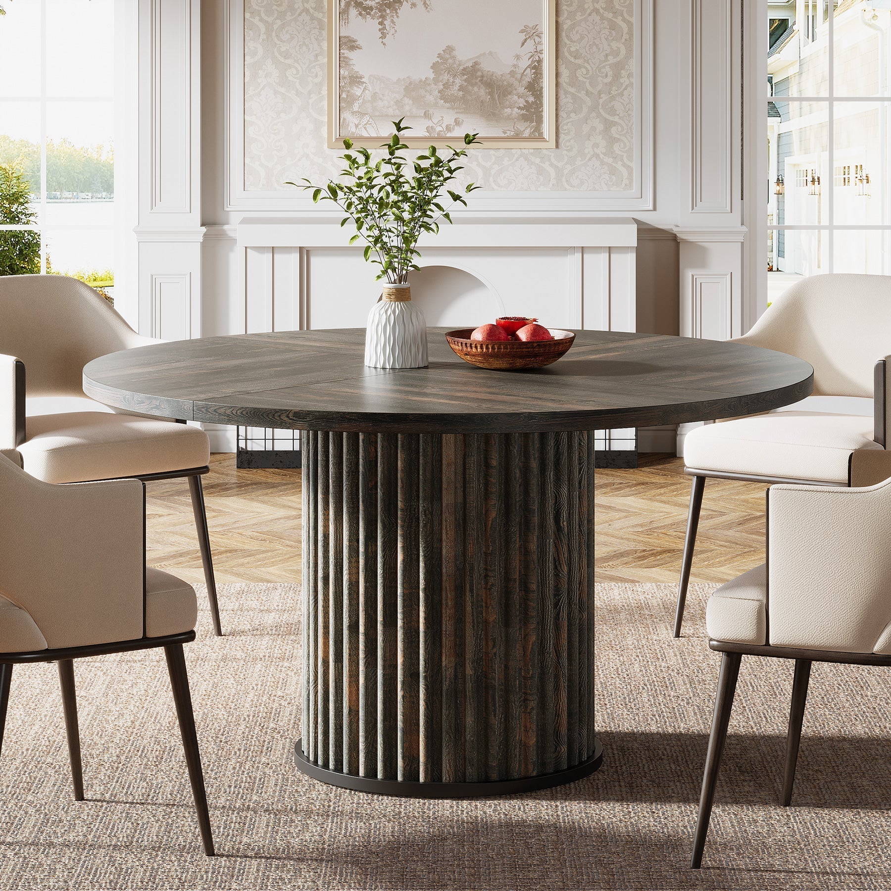 Tribesigns Mesa de comedor redonda negra de 120 cm para 4-6 personas, Mesa de cocina moderna con base de metal