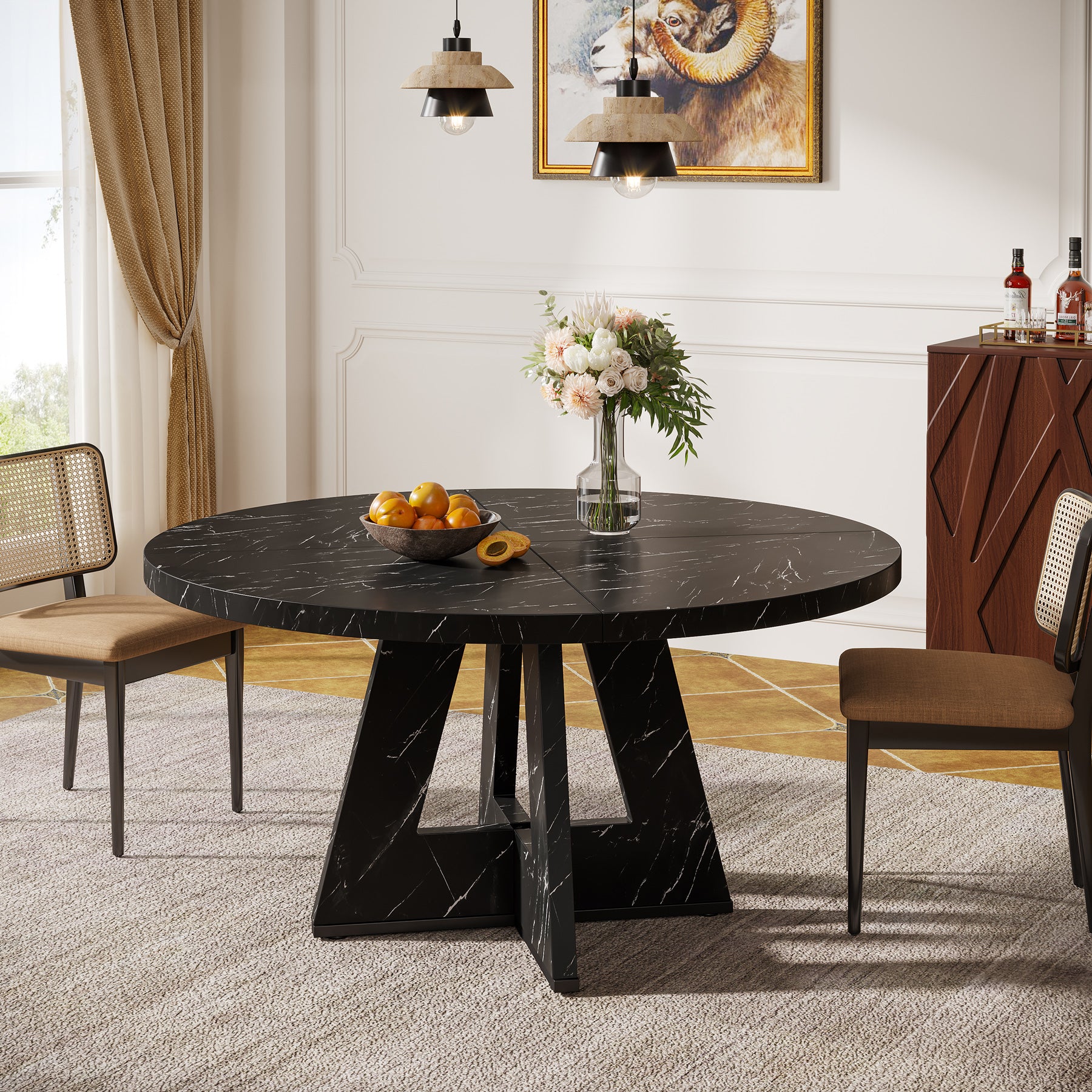 Tribesigns Mesa de comedor, Mesa de cocina redonda de 120 cm para 4 personas