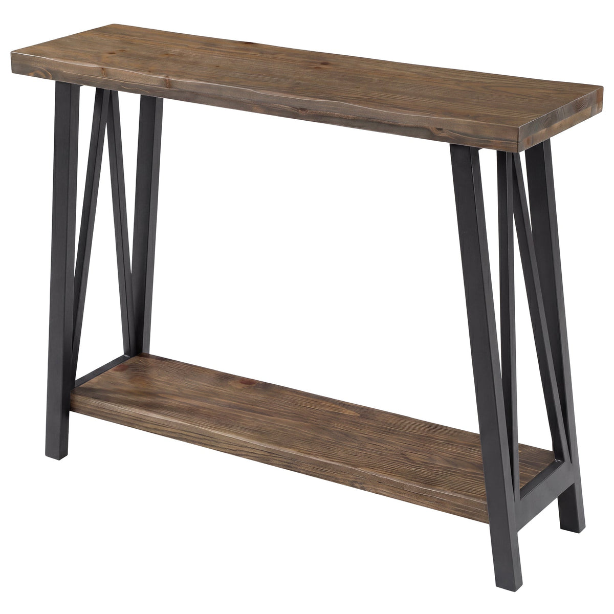Tribesigns Mesa consola con borde natural 2 niveles, Tablero de madera y estructura metálica de estilo industrial