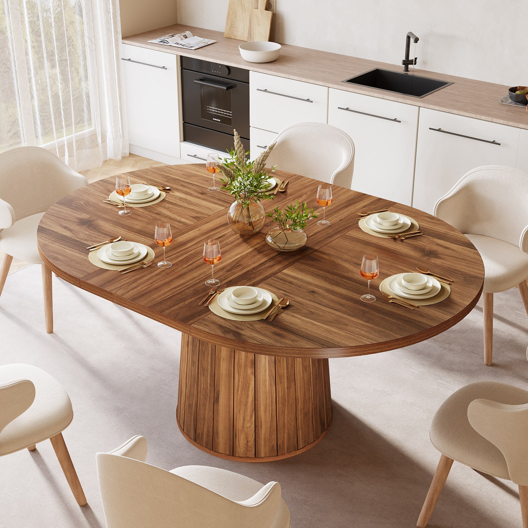 Tribesigns Mesa de comedor ovalada, Mesa de comedor de cocina de 140 cm para 6 personas