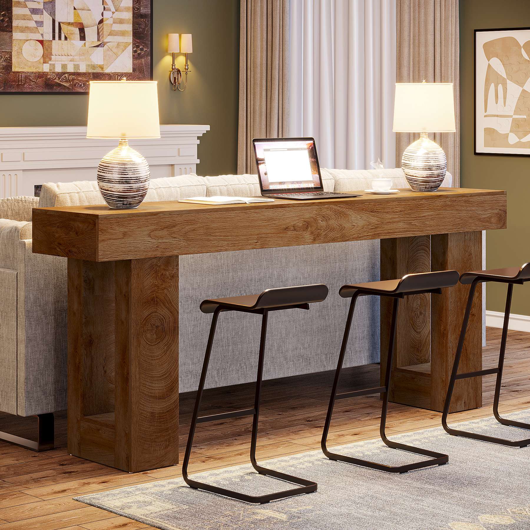 Tribesigns Mesa consola de 160 cm, Mesa de sofá de madera de estilo rústico Mesa de entrada
