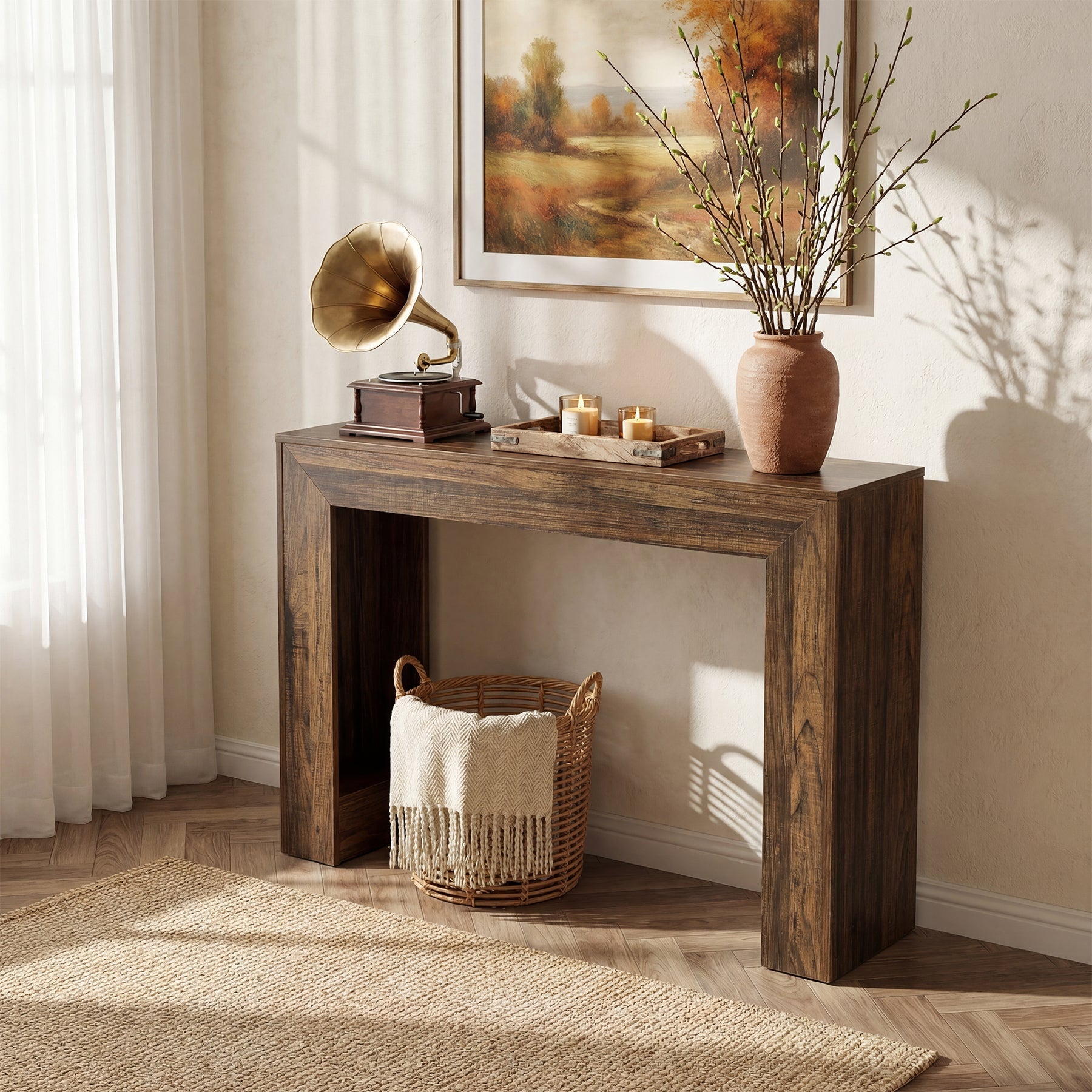 Tribesigns Consola estrecha de 105 cm, Mesa de recibidor con aspecto de madera Mesa auxiliar estable con doble base