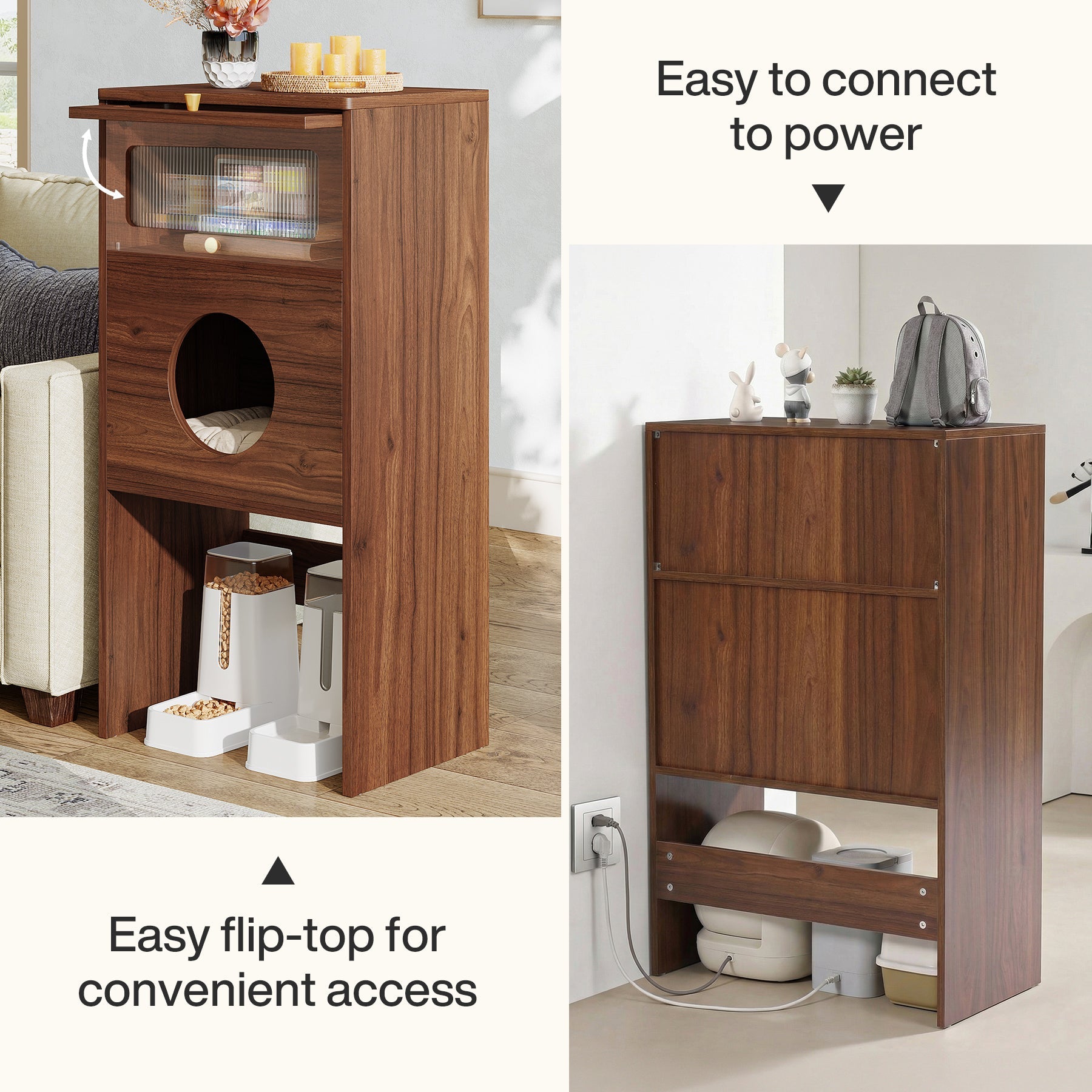 Tribesigns Mueble para gatos con espacio de almacenamiento, Armario para arenero y mesa auxiliar 2 en 1