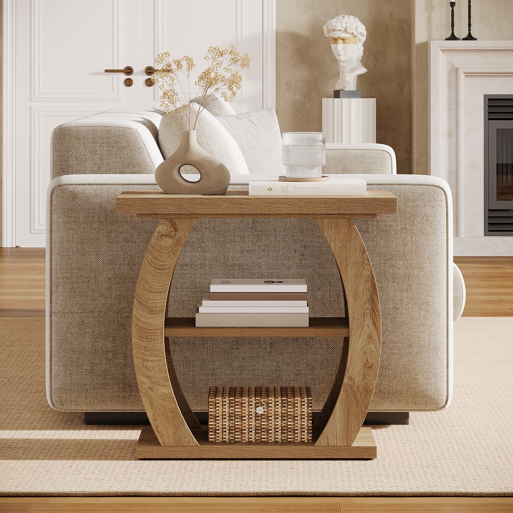 Tribesigns Mesita auxiliar estrecha de 65 cm con 3 niveles de almacenamiento, Mesita de noche rústica con estructura curva