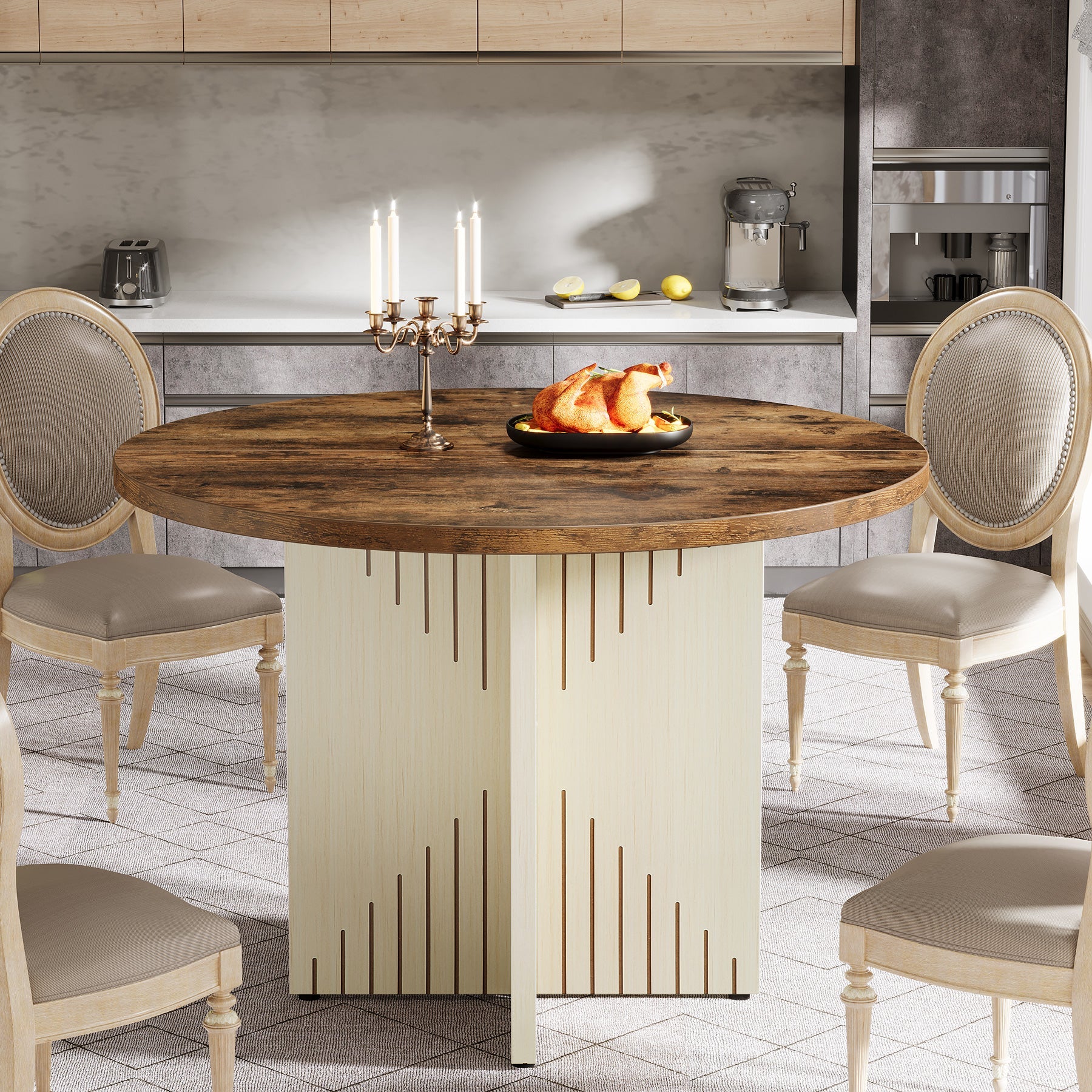 Tribesigns Mesa de comedor de 100 cm, Estilo rústico para 4 personas