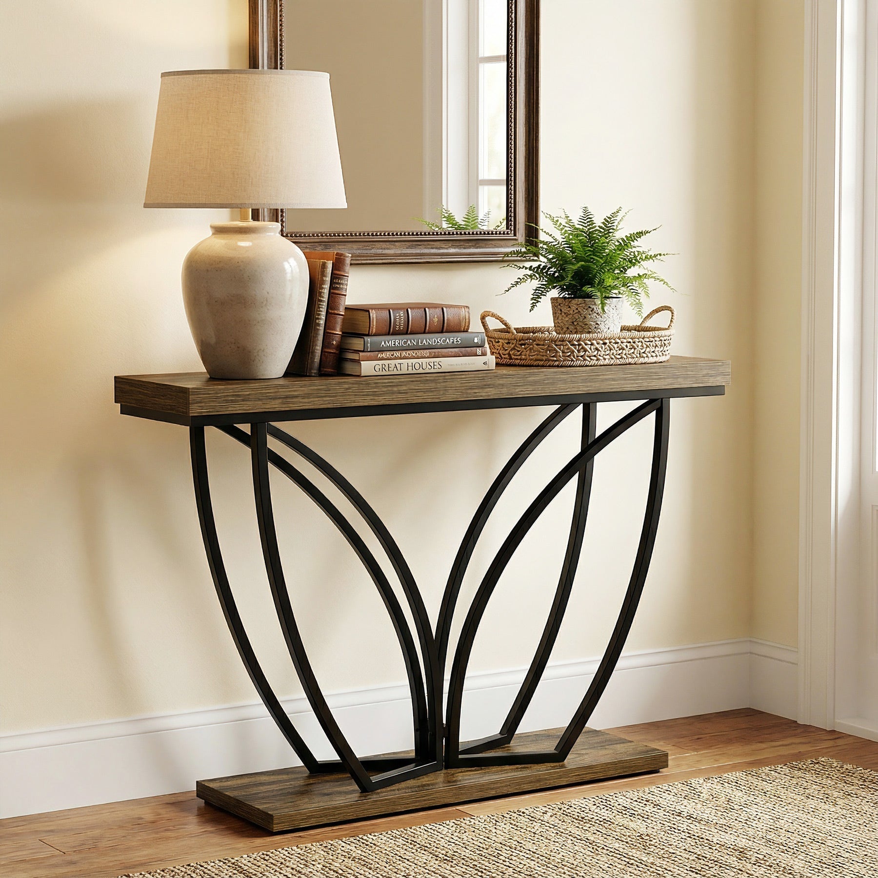 Tribesigns Consola industrial estrecha 105 cm, Color marrón rústico