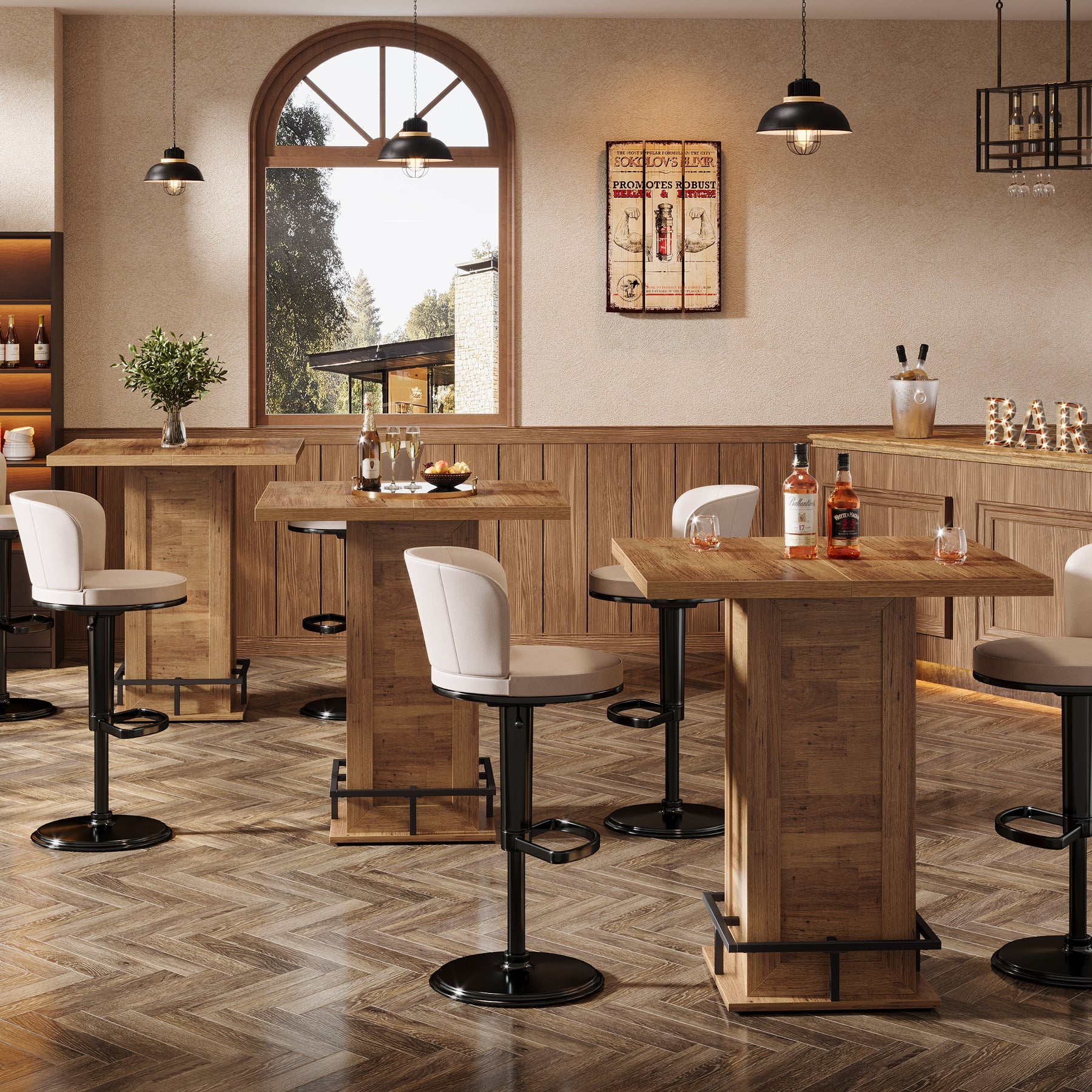Tribesigns Mesa de bar industrial cuadrada de 100 cm, Mesa alta de bistró con reposapiés para barra de cocina en espacios reducidos