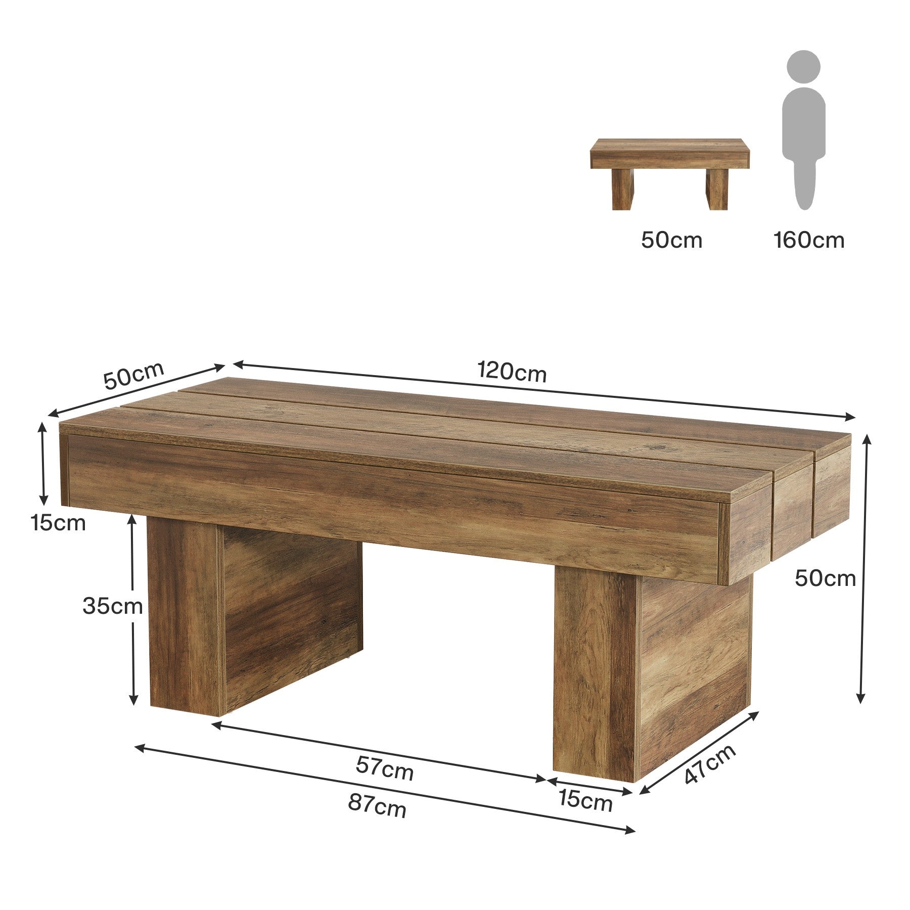 Tribesigns Mesa de centro estilo granja de 120 cm con función de mesa de aperitivos
