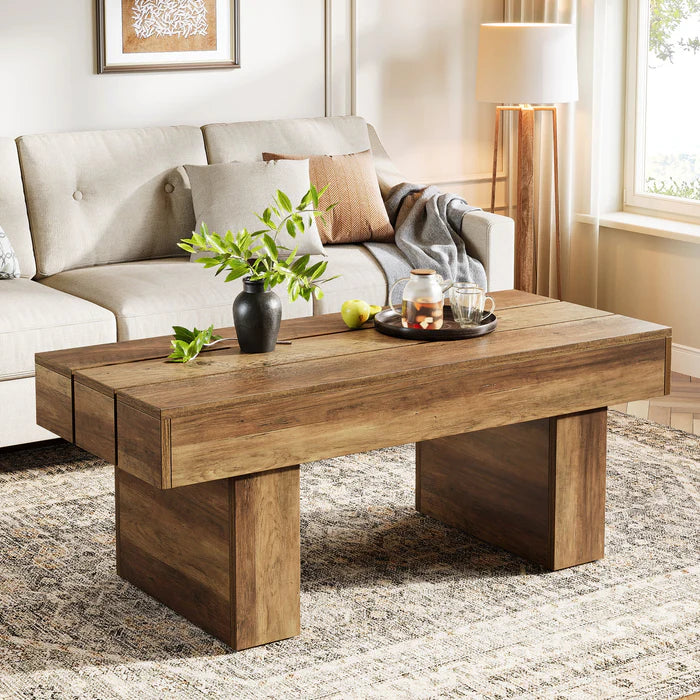 Tribesigns Mesa de centro estilo granja de 120 cm con función de mesa de aperitivos
