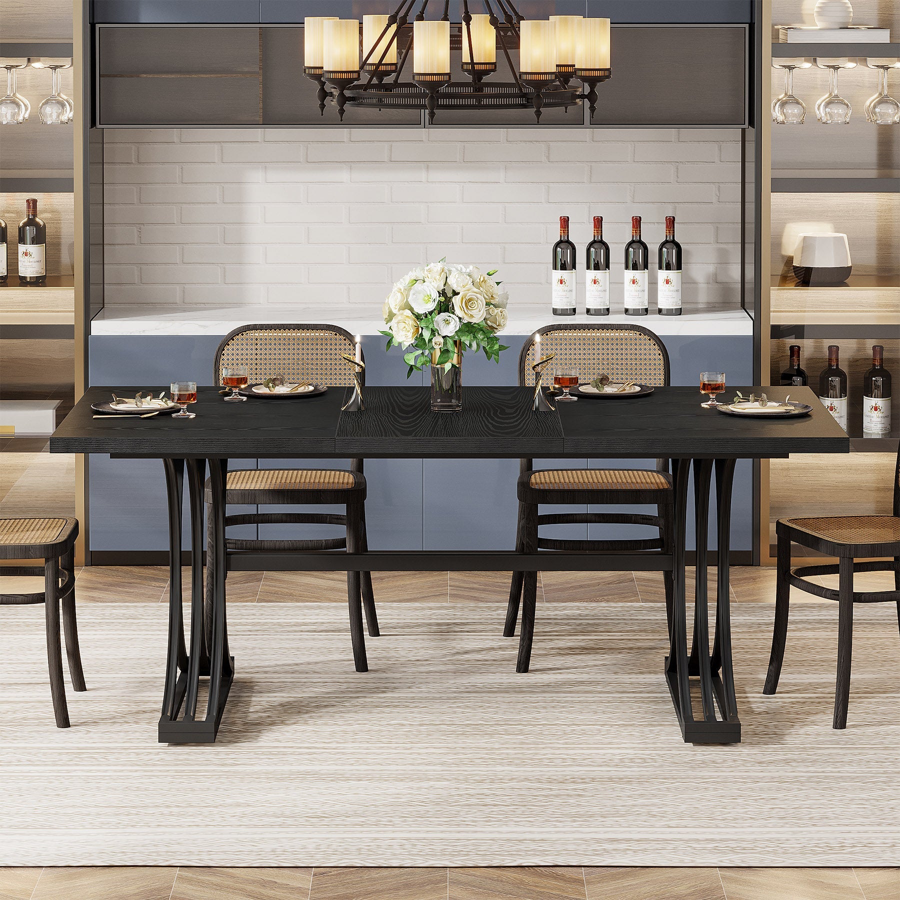Tribesigns Mesa de comedor moderna de 160 cm con tablero de mármol artificial y patas de metal.